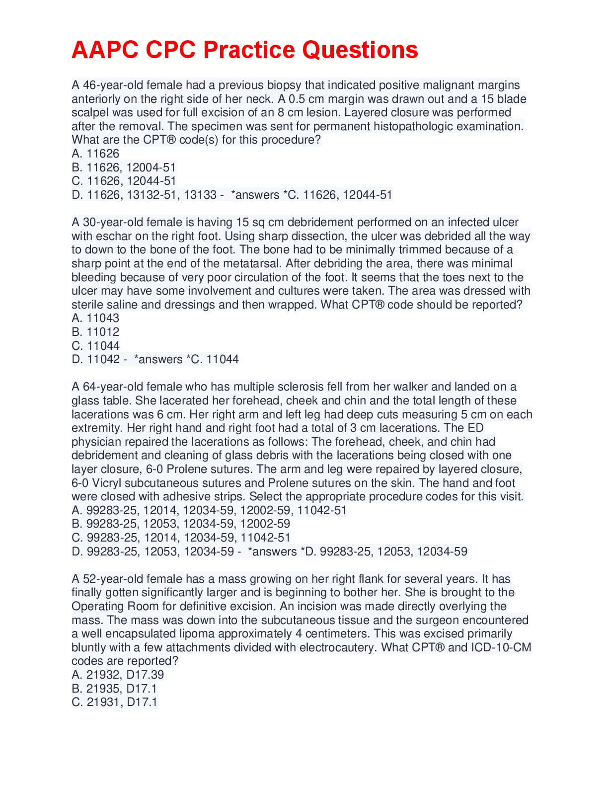 Preview image for AAPC CPC Practice Questions.