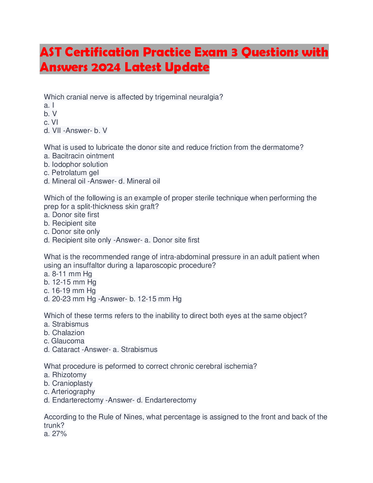 Preview image for AST Certification Practice Exam 3 Questions with  Answers 2024 Latest Update