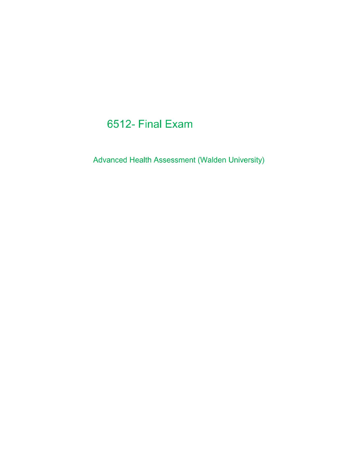Preview image for NURS 6512 – Final Exam: Advanced Health Assessment (2025) Walden University | Diagnostic Reasoning, Physical Examination & Clinical Judgment Grade A