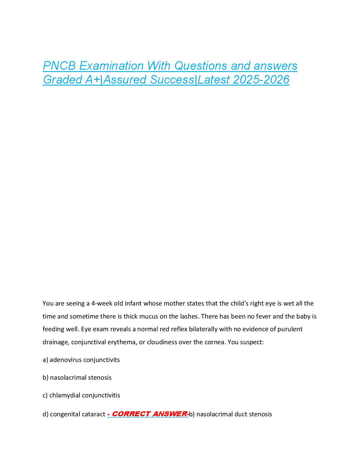 PNCB Examination With Questions and answers  Graded A+|Assured Success|Latest 2025-2026