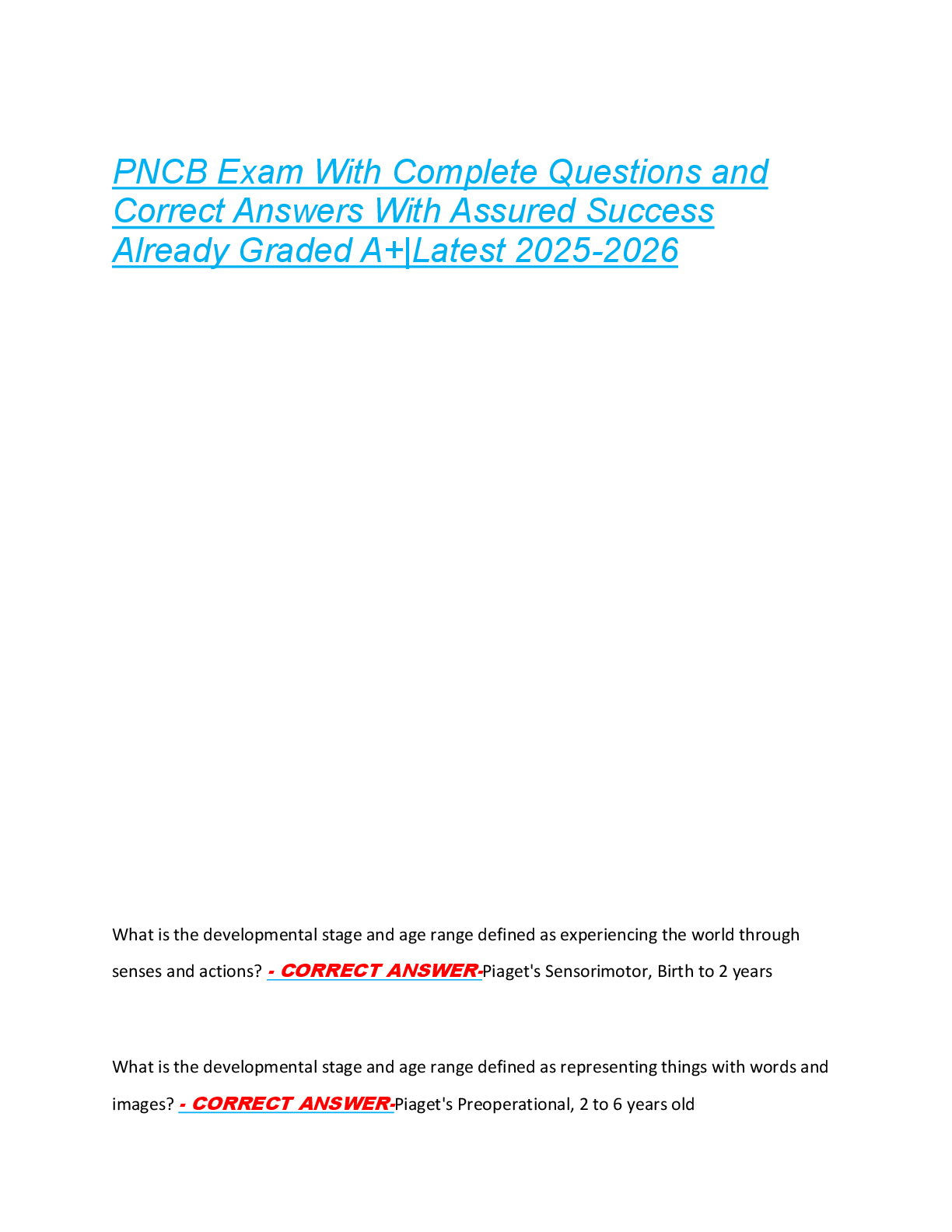 PNCB Exam With Complete Questions and  Correct Answers With Assured Success  Already Graded A+|Latest 2025-2026
