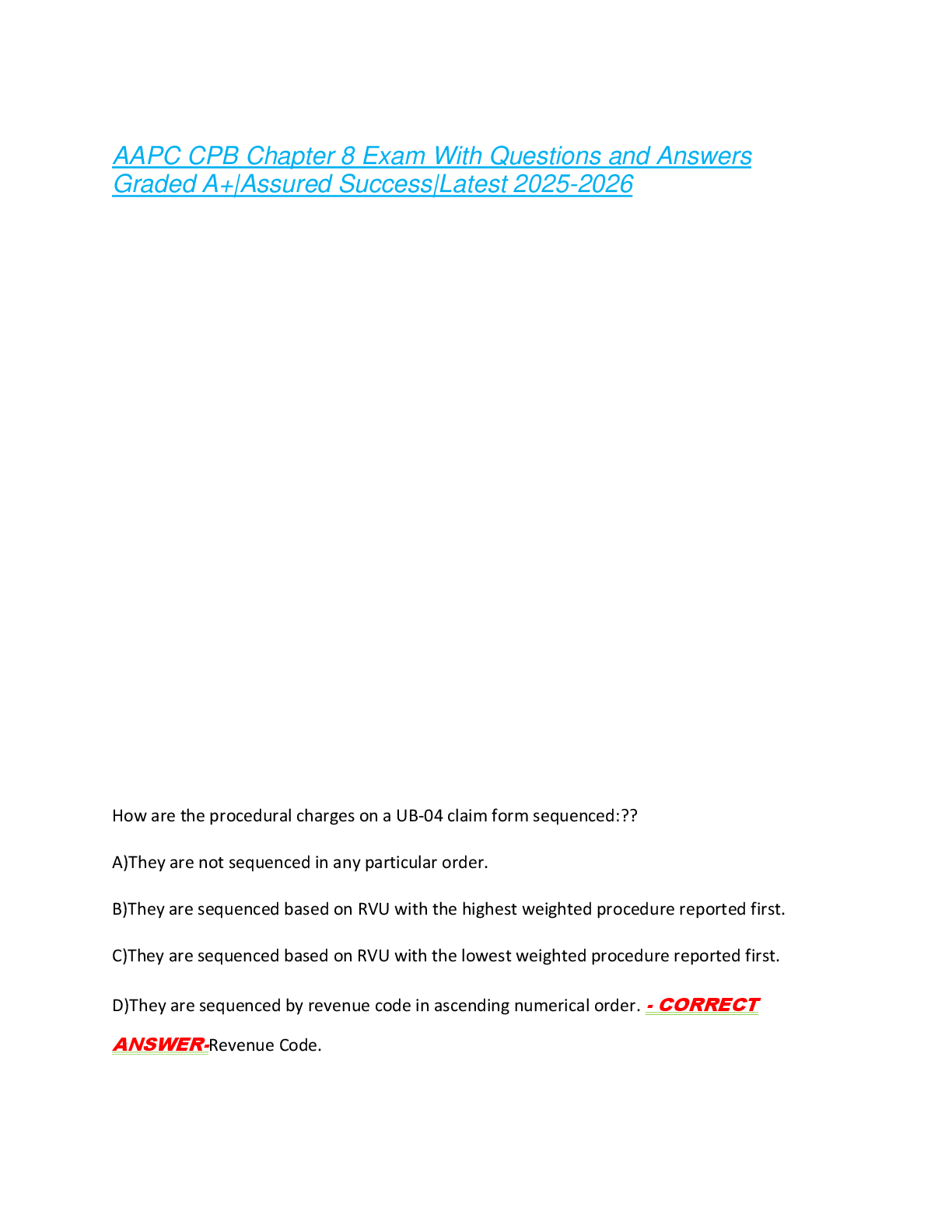 AAPC CPB Chapter 8 Exam With Questions and Answers  Graded A+|Assured Success|Latest 2025-2026