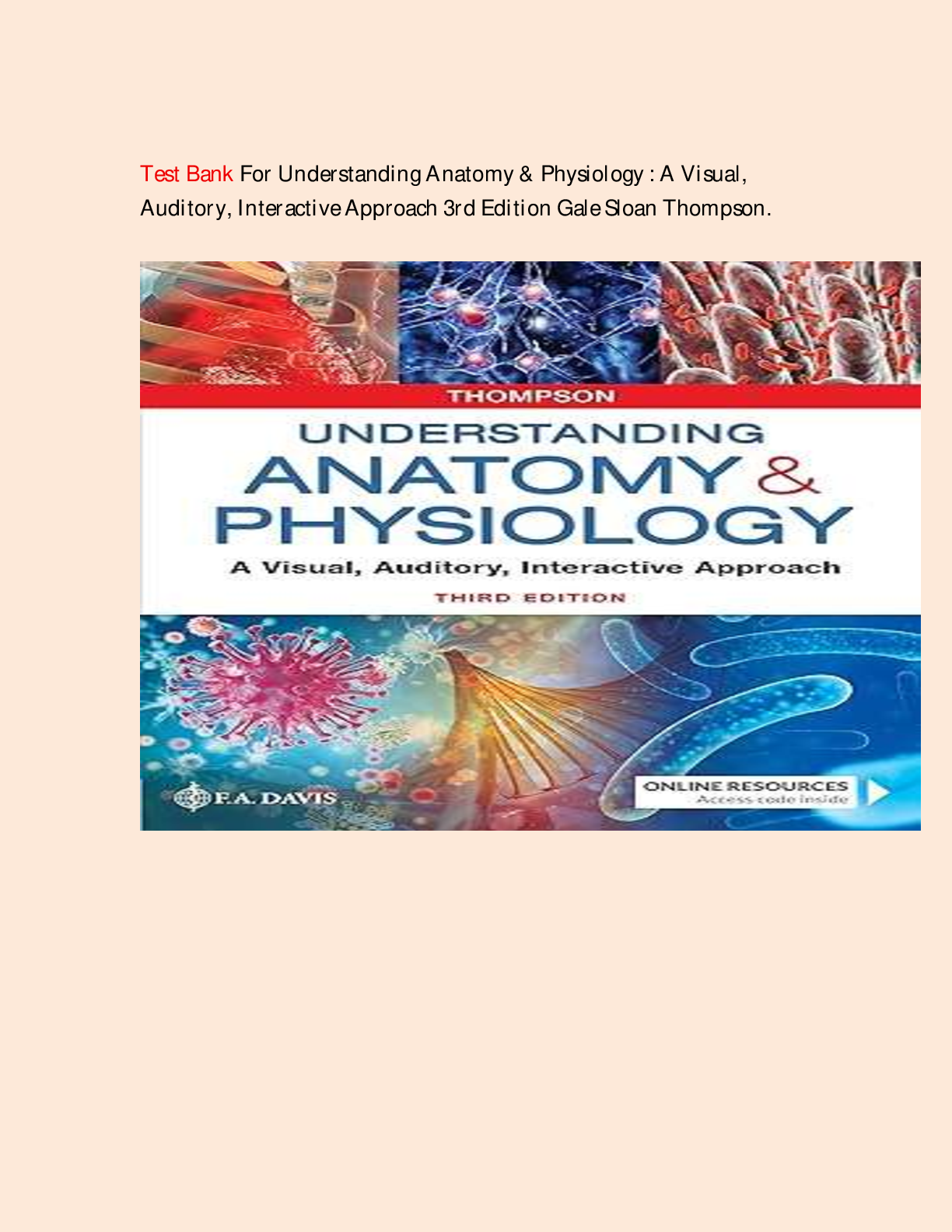 Preview image for Test Bank For Understanding Anatomy & Physiology : A Visual, Auditory, Interactive Approach 3rd Edition Gale Sloan Thompson