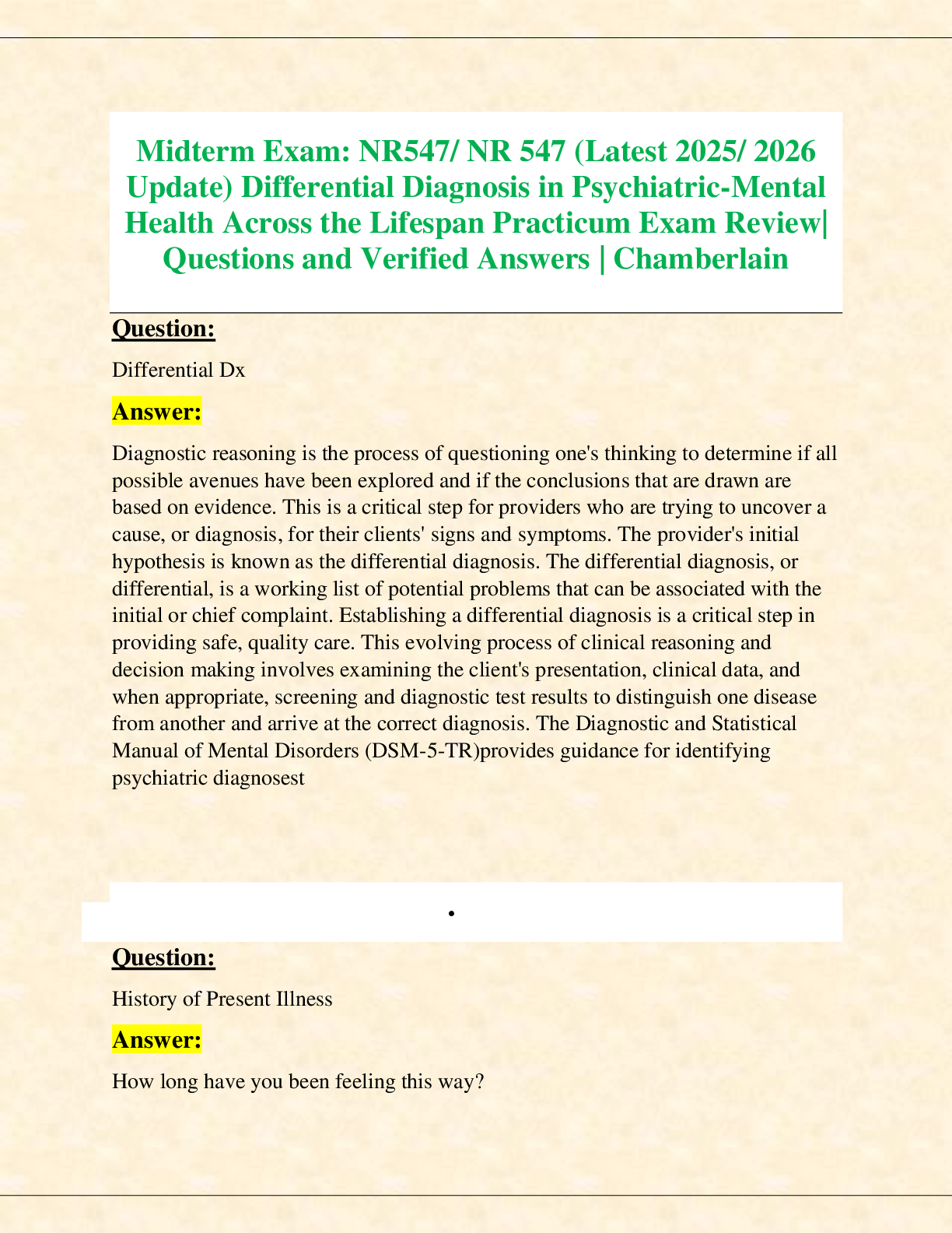 Recommended document preview for Exam 2: NSG 3850 / NSG3850 (Latest Update 2025 / 2026) Pathophysiology for Nurses II | Questions and Answers | Grade A | 100% Correct – Galen