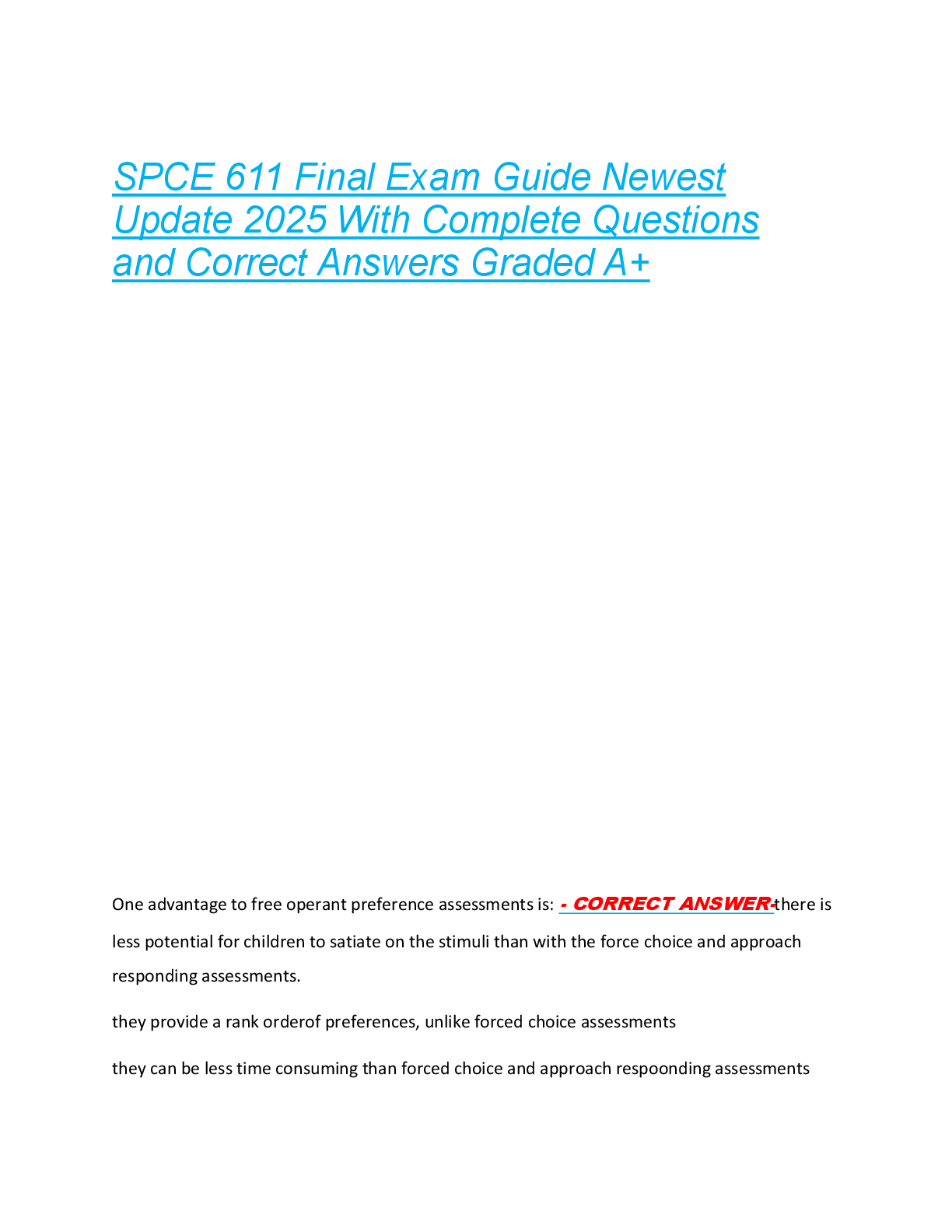 Preview of SPCE 611 Final Exam Guide Newest  Update 2025 With Complete Questions  and Correct Answers