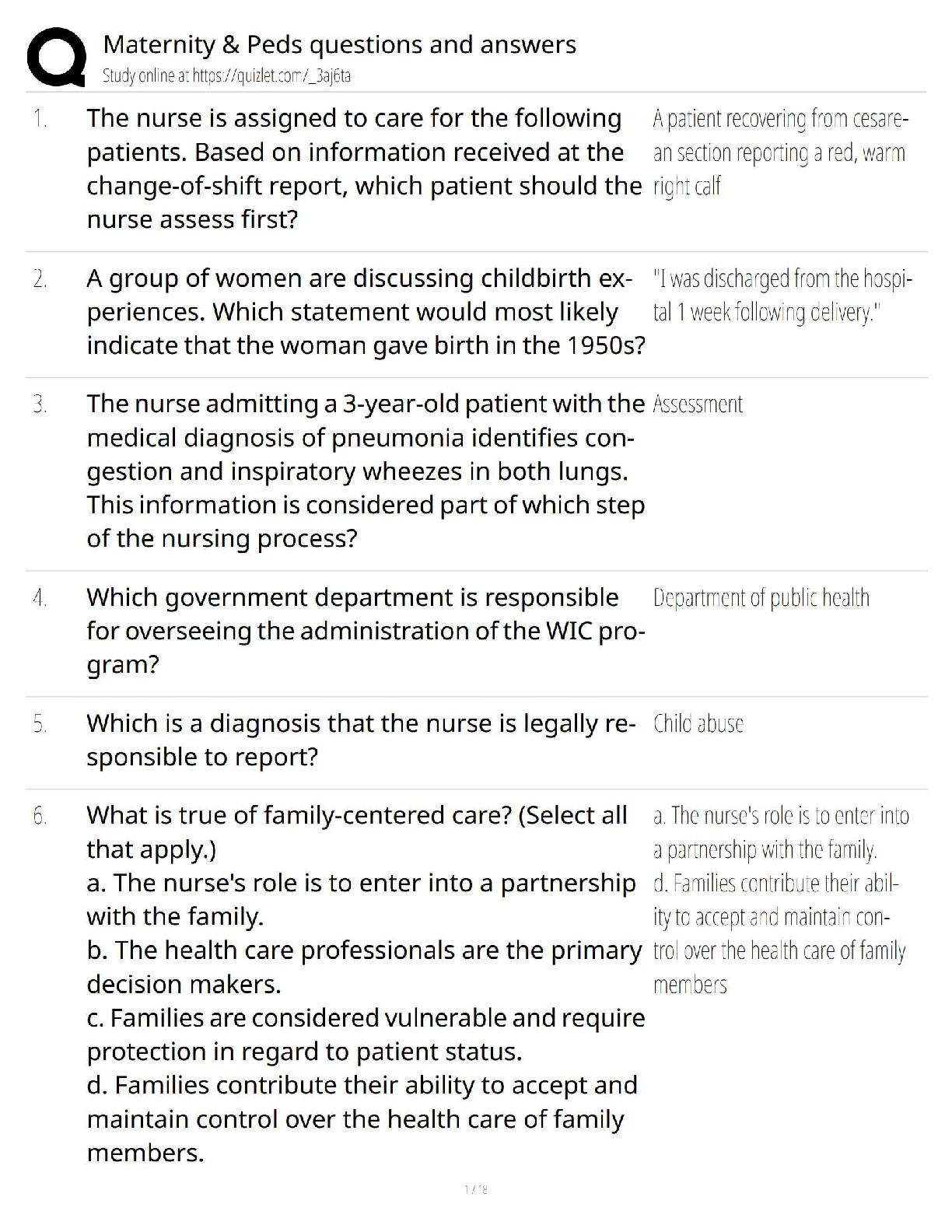 Preview of Maternity & Pediatric Nursing Questions and Answers / 2025 Update / NCLEX & HESI Test Bank