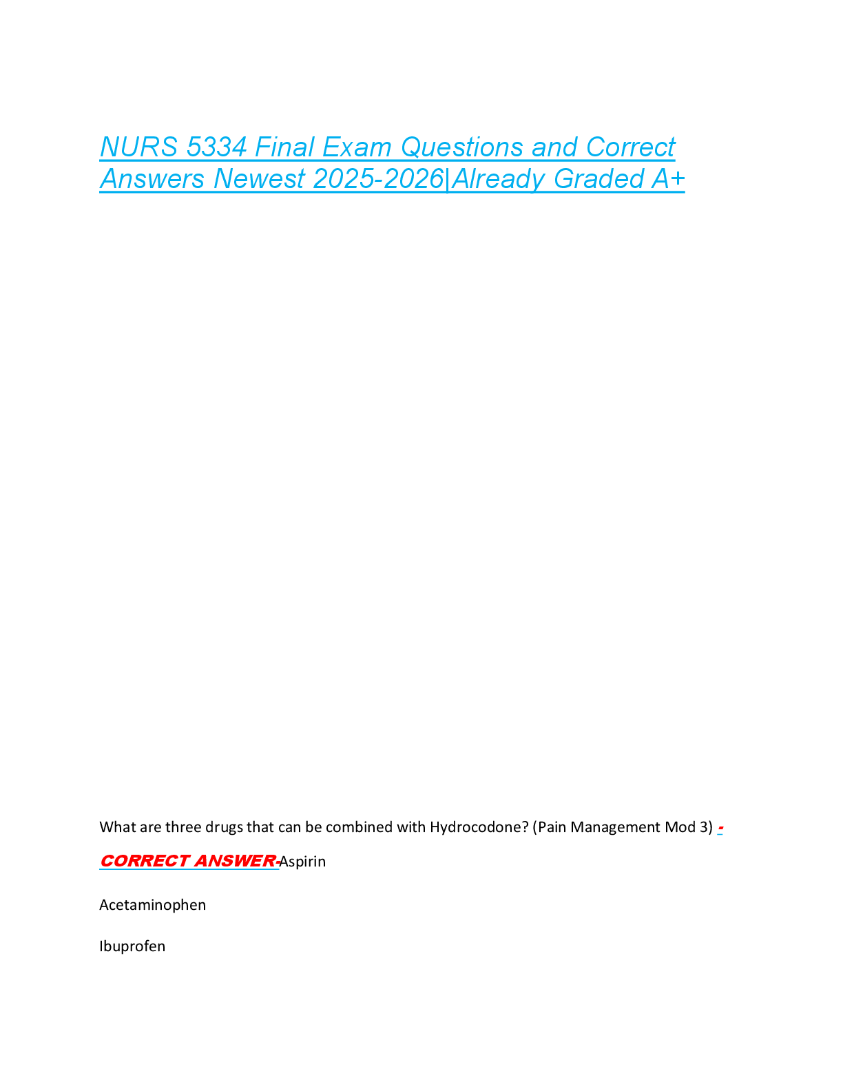 Recommended document preview for NURS 5334 Final Exam Questions and Correct  Answers Newest 2025-2026|Already Graded A+
