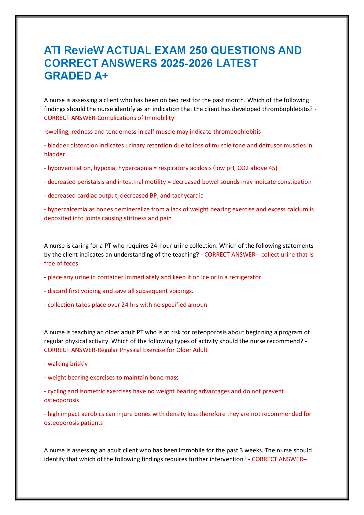 Preview image for ATI Review Actual Exam 250 Questions and Correct Answers 2025-2026 Latest Graded A+.