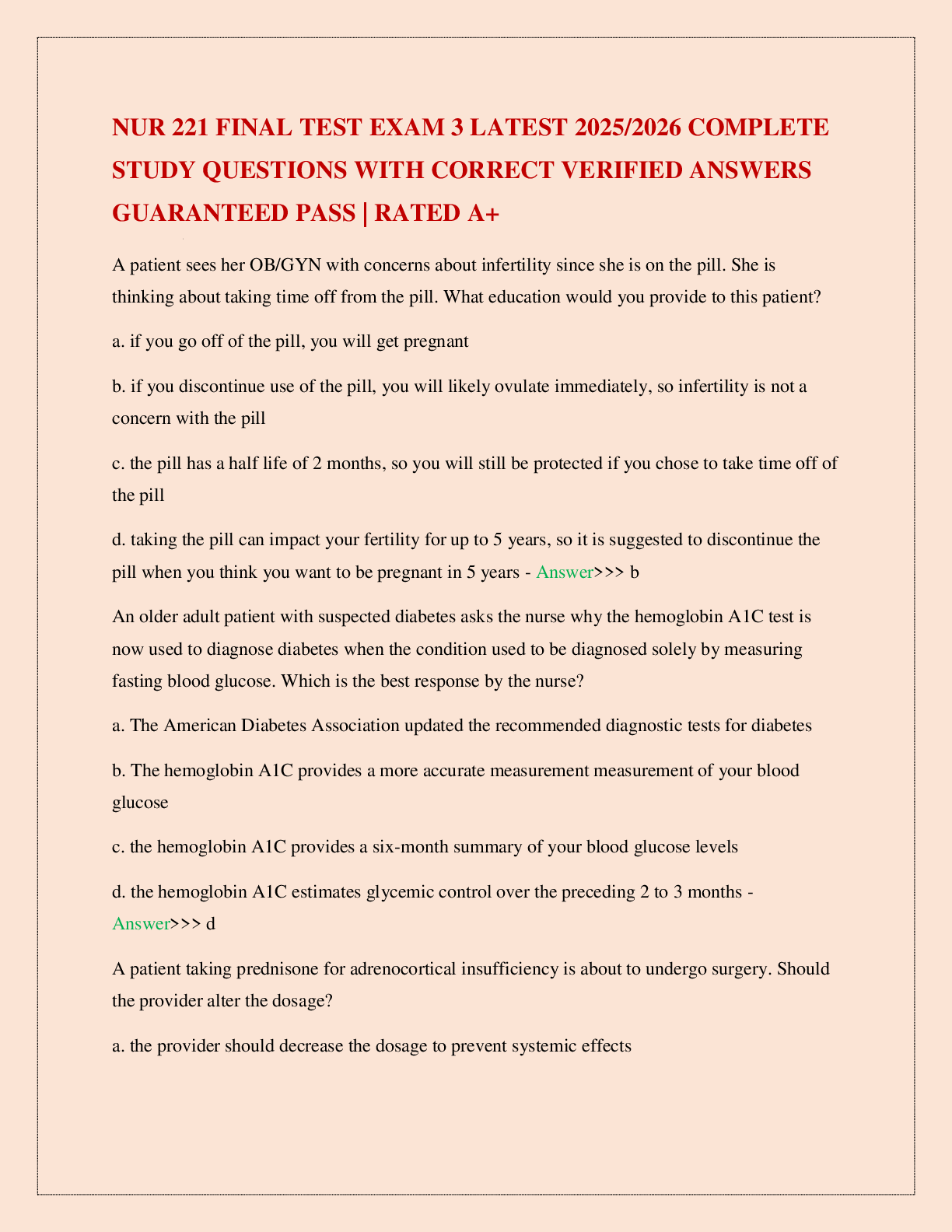 Preview image for NUR 221 FINAL TEST EXAM 3 LATEST 2025/2026 COMPLETE STUDY QUESTIONS WITH CORRECT VERIFIED ANSWERS GUARANTEED PASS | RATED A+