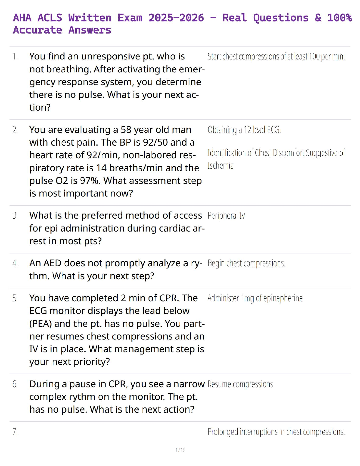 AHA ACLS Written Exam 2025 – Real Questions & 100% Accurate Answers