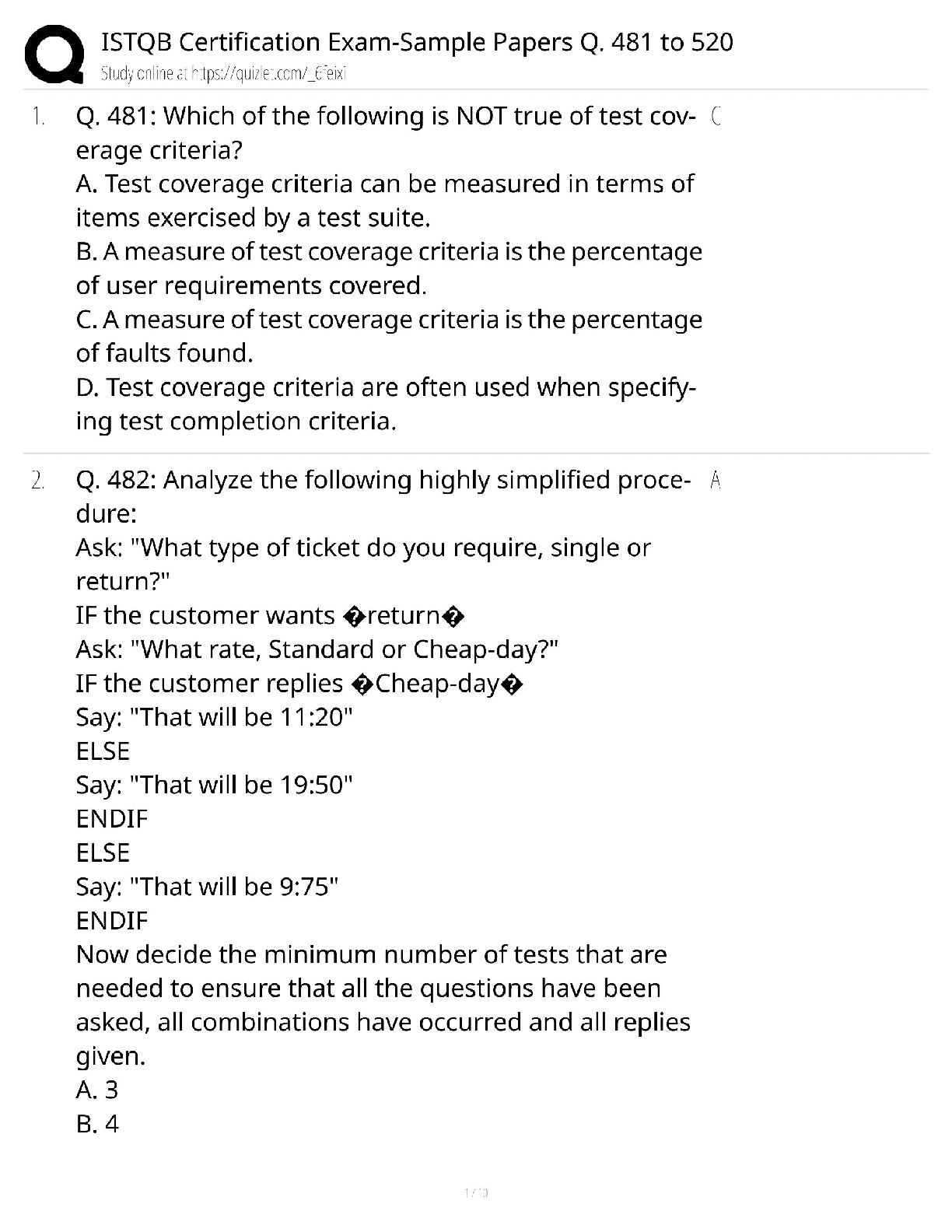 Preview of ISTQB Sample Papers Q481-520 / CTFL Exam Practice / 2025 Update / Answers &amp; Explanations