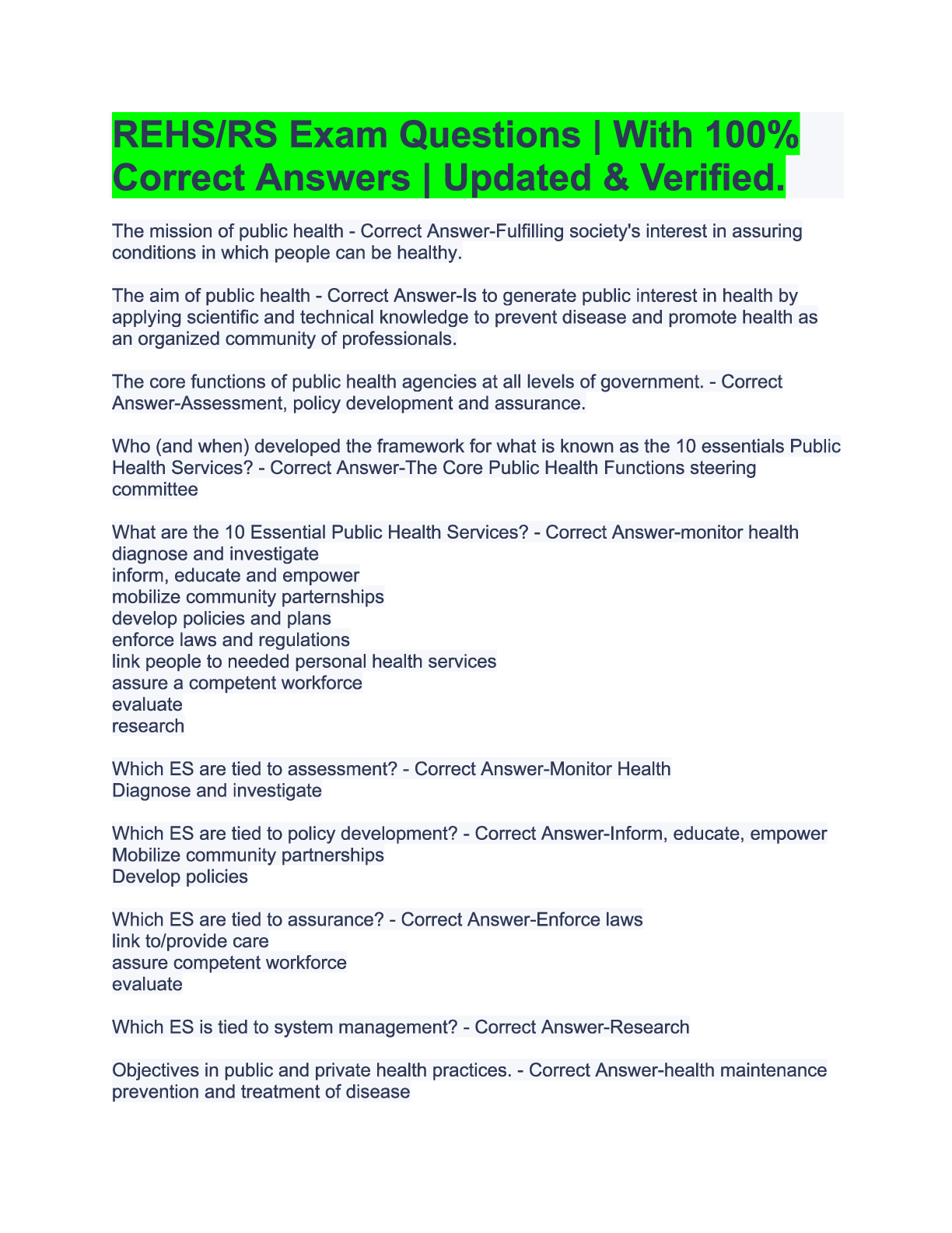 Preview image for REHS RS Exam Questions  Includes 100% Accurate Answers  Updated and Verified..