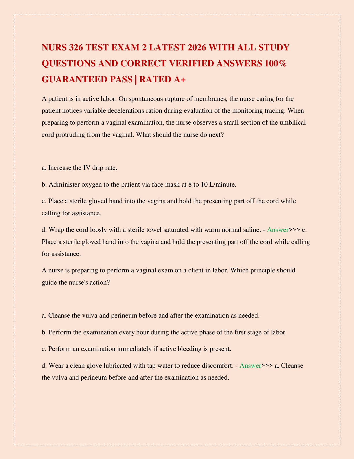 Preview image for NURS 326 TEST EXAM 2 LATEST 2026 WITH ALL STUDY QUESTIONS AND CORRECT VERIFIED ANSWERS 100% GUARANTEED PASS | RATED A+