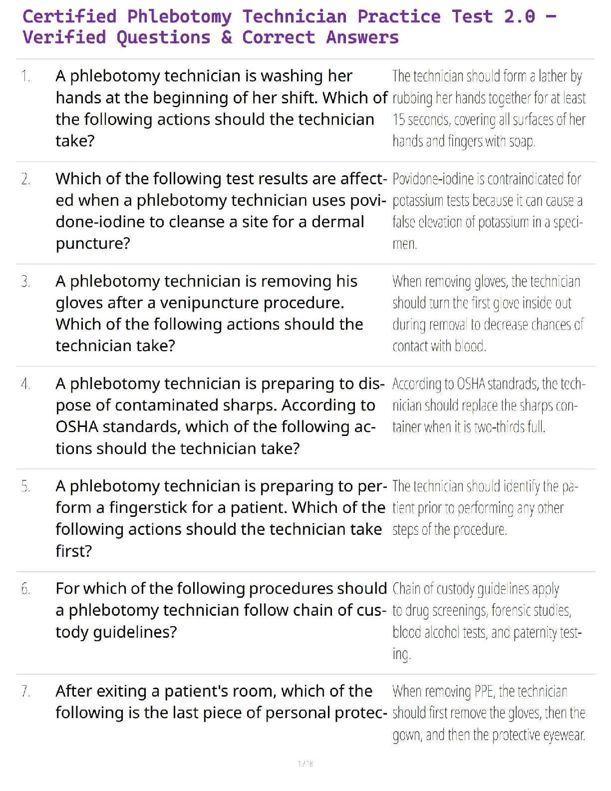 Certified Phlebotomy Technician Practice Test 2.0 – Verified Questions & Correct Answers