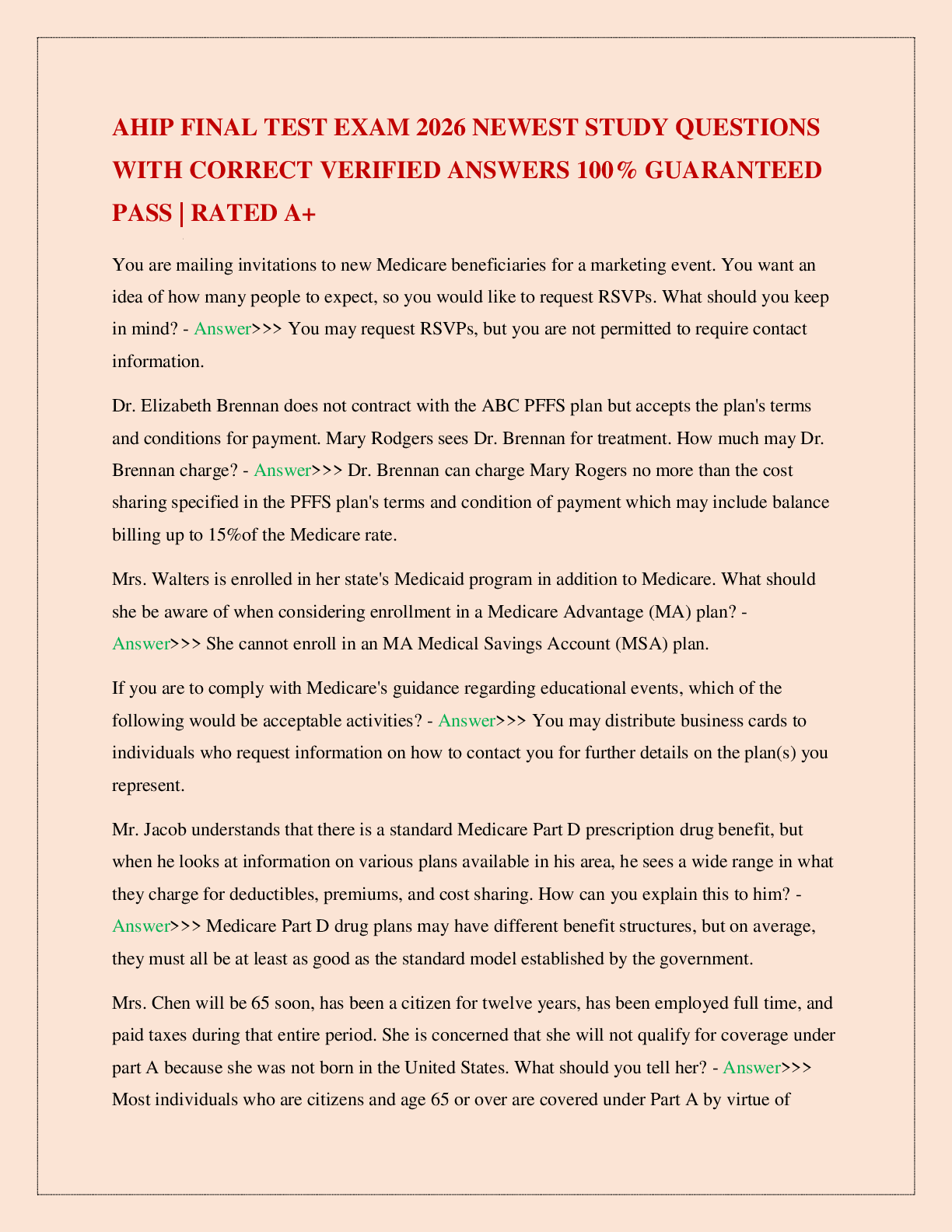 Preview image for AHIP FINAL TEST EXAM 2026 NEWEST STUDY QUESTIONS WITH CORRECT VERIFIED ANSWERS 100% GUARANTEED PASS | RATED A+