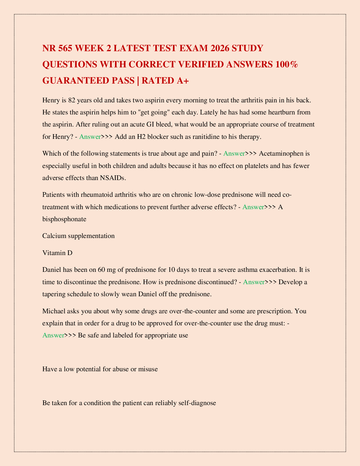 Preview image for NR 565 WEEK 2 LATEST TEST EXAM 2026 STUDY QUESTIONS WITH CORRECT VERIFIED ANSWERS 100% GUARANTEED PASS | RATED A+