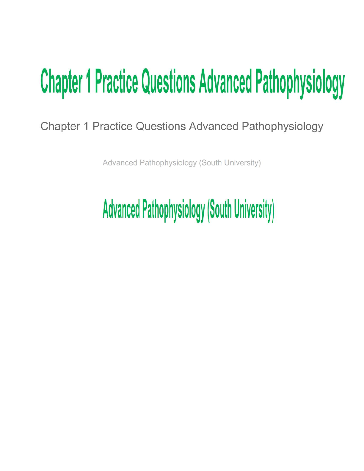 Preview image for NSG 5003 – Chapter 1 Practice Questions: Advanced Pathophysiology (2025) South University | Cellular Function, Genetic Mechanisms & Disease Foundations Grade A