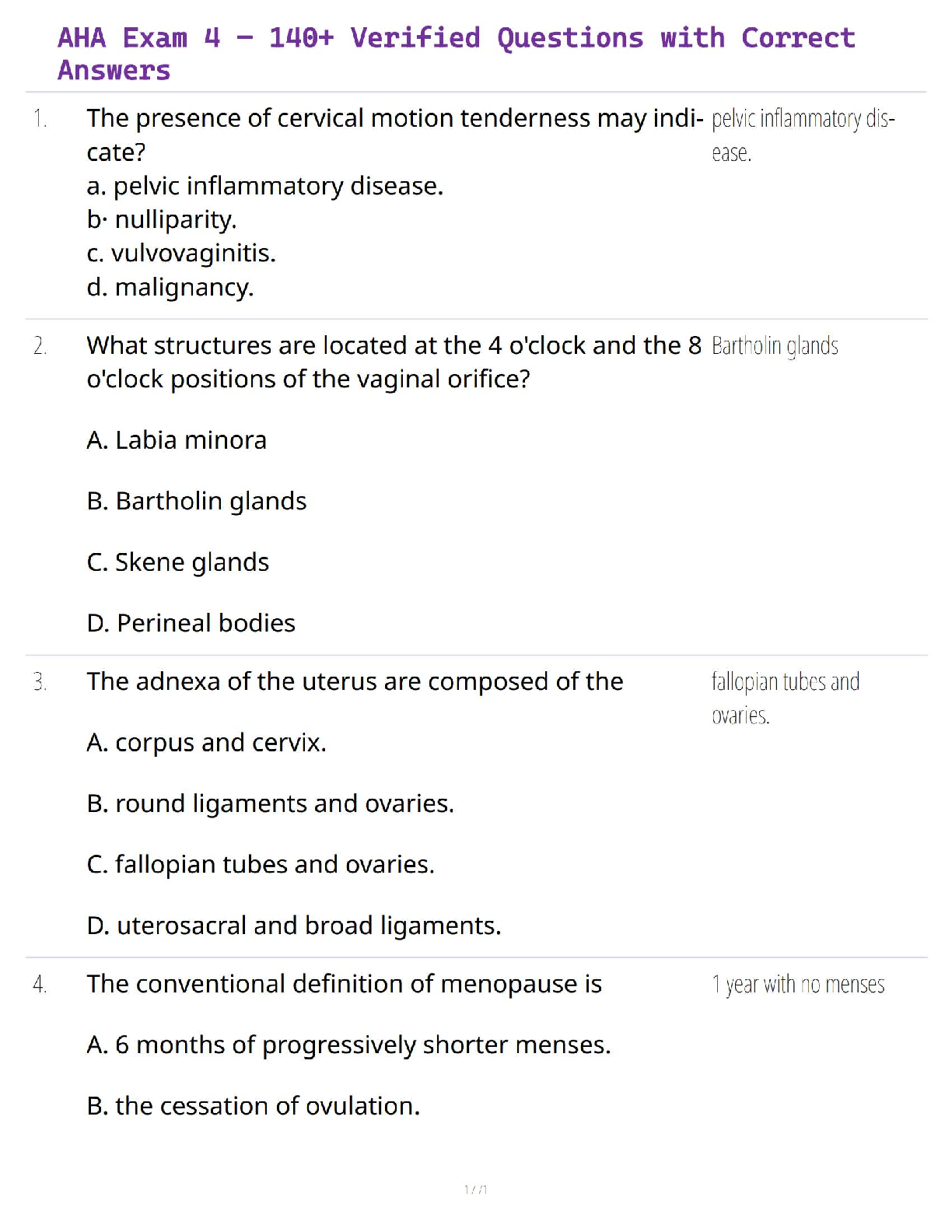 Preview image for AHA Exam 4 – 140+ Verified Questions with Correct Answers