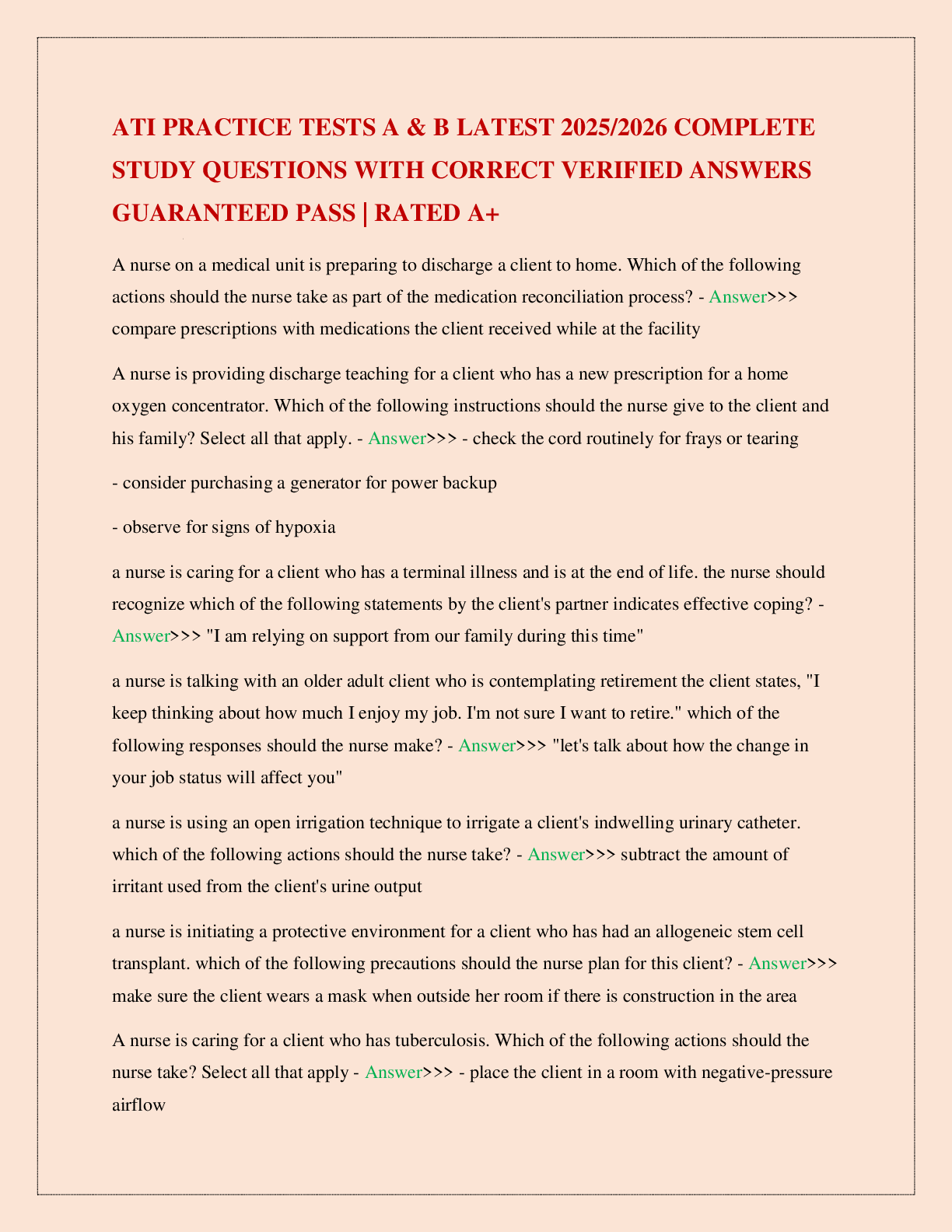 Preview image for ATI PRACTICE TESTS A & B LATEST 2025/2026 COMPLETE STUDY QUESTIONS WITH CORRECT VERIFIED ANSWERS GUARANTEED PASS | RATED A+