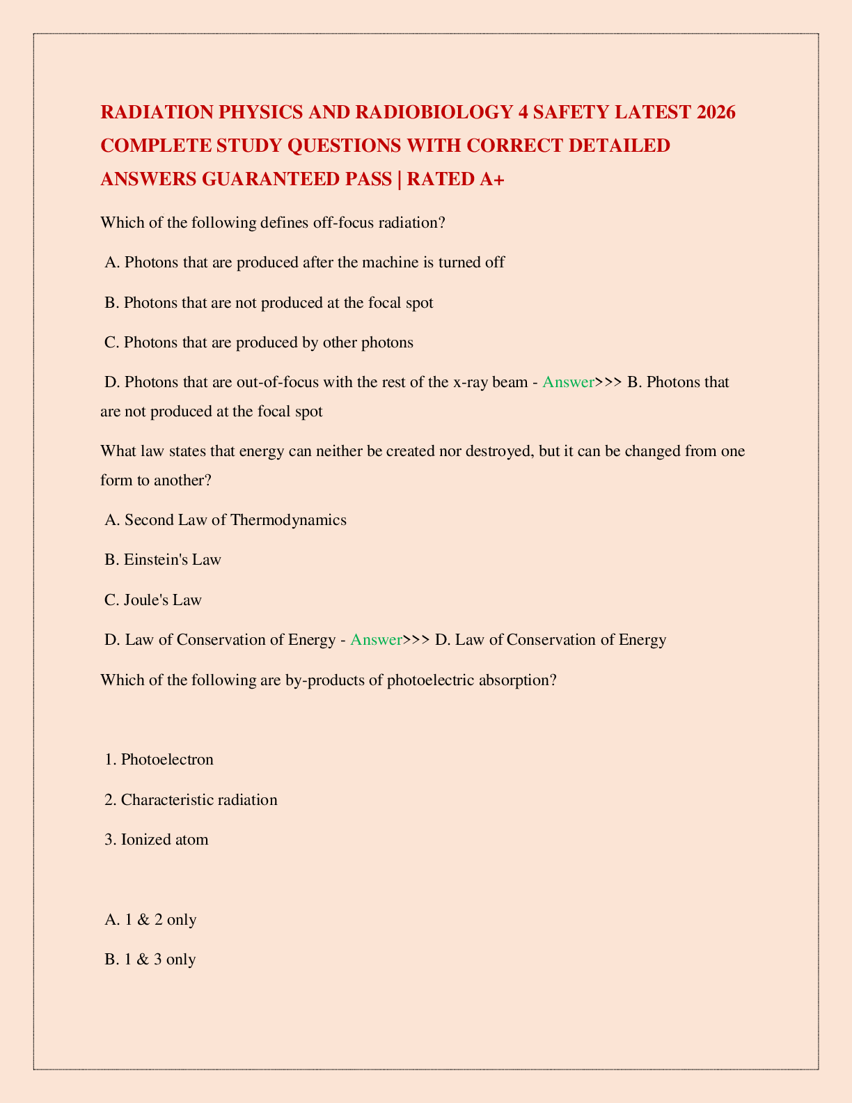 Preview image for RADIATION PHYSICS AND RADIOBIOLOGY 4 SAFETY LATEST 2026 COMPLETE STUDY QUESTIONS WITH CORRECT DETAILED ANSWERS GUARANTEED PASS | RATED A+