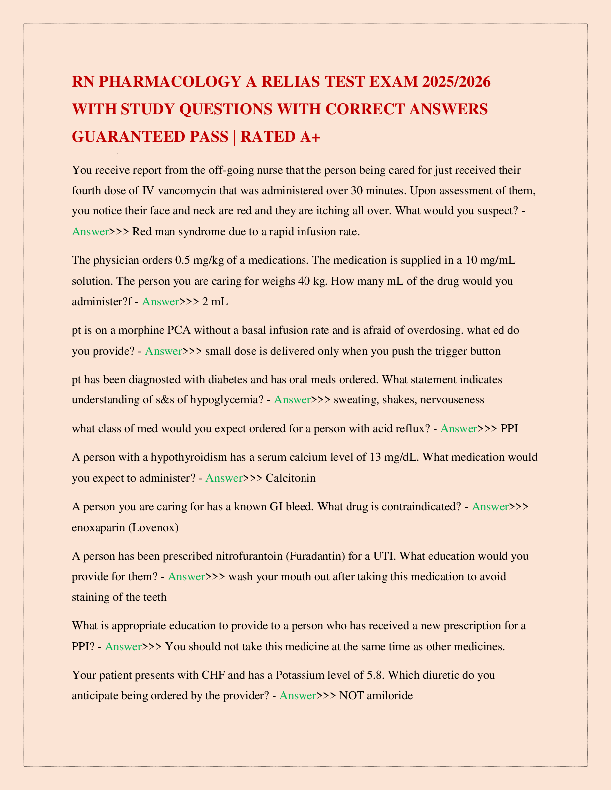 RN PHARMACOLOGY A RELIAS TEST EXAM 2025/2026 WITH STUDY QUESTIONS WITH CORRECT ANSWERS GUARANTEED PASS | RATED A+