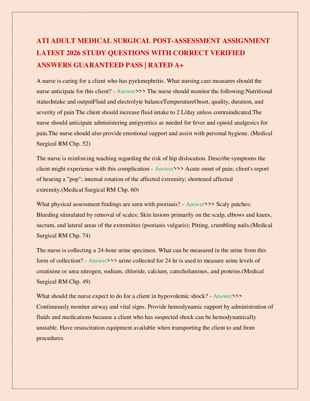 Preview image for ATI ADULT MEDICAL SURGICAL POST-ASSESSMENT ASSIGNMENT LATEST 2026 STUDY QUESTIONS WITH CORRECT VERIFIED ANSWERS GUARANTEED PASS | RATED A+