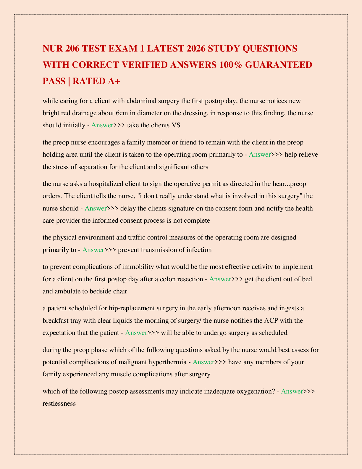 Preview image for NUR 206 TEST EXAM 1 LATEST 2026 STUDY QUESTIONS WITH CORRECT VERIFIED ANSWERS 100% GUARANTEED PASS | RATED A+