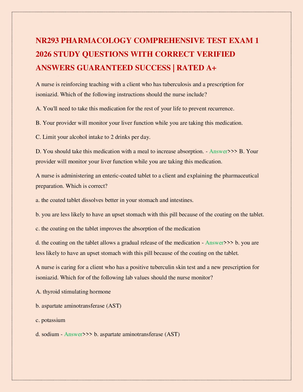 Preview image for NR293 PHARMACOLOGY COMPREHENSIVE TEST EXAM 1 2026 STUDY QUESTIONS WITH CORRECT VERIFIED ANSWERS GUARANTEED SUCCESS | RATED A+