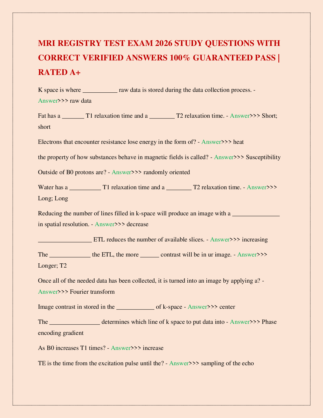 Preview image for MRI REGISTRY TEST EXAM 2026 STUDY QUESTIONS WITH CORRECT VERIFIED ANSWERS 100% GUARANTEED PASS | RATED A+