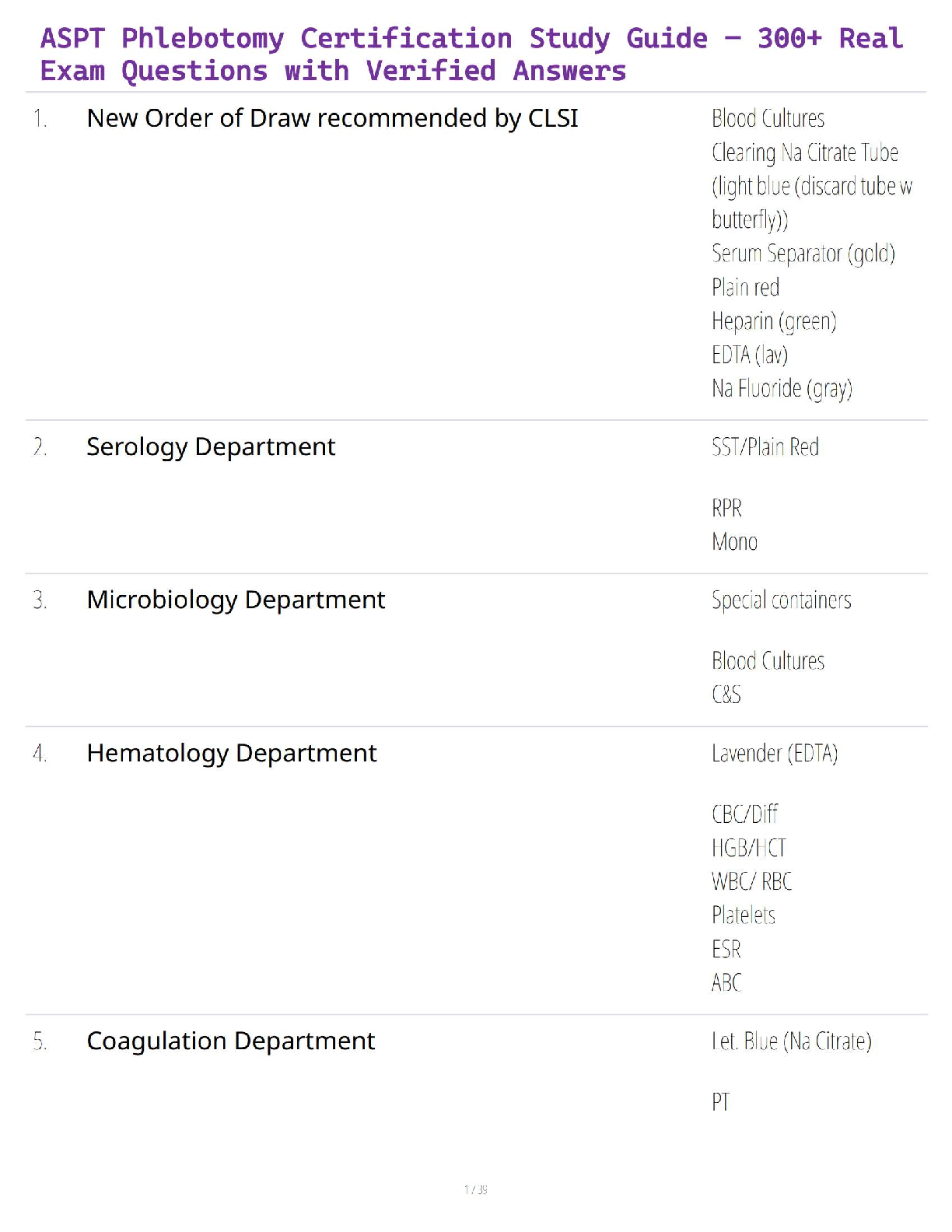 ASPT Phlebotomy Certification Study Guide – Real Exam Questions with Verified Answers