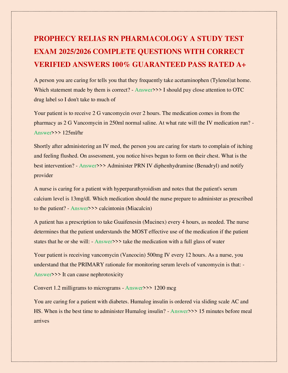 Recommended document preview for PROPHECY RELIAS RN PHARMACOLOGY A STUDY TEST EXAM 2025/2026 COMPLETE QUESTIONS WITH CORRECT VERIFIED ANSWERS 100% GUARANTEED PASS RATED A+