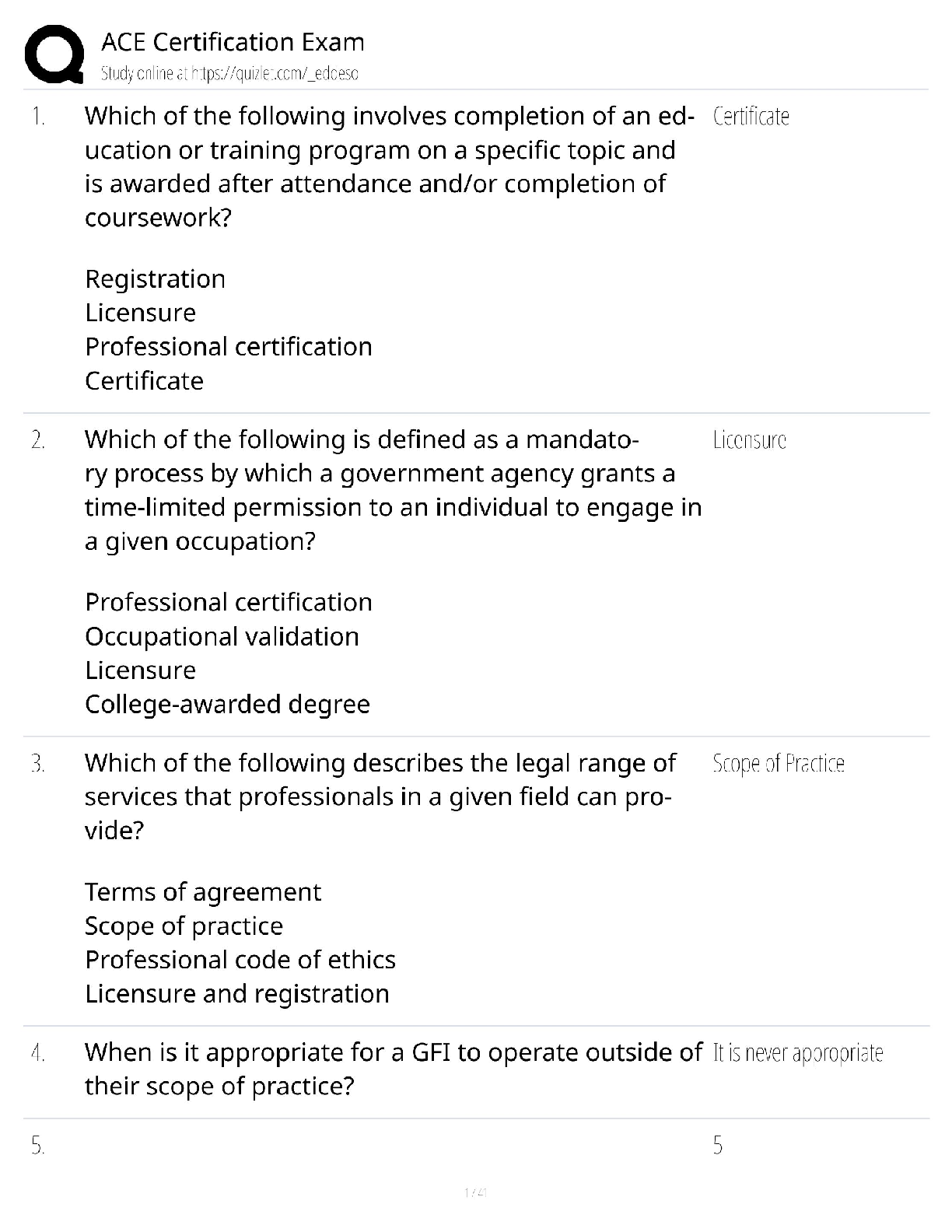 Preview of ACE Certification Exam / ACE Personal Trainer Test / 2025 Update / Pass with 100%