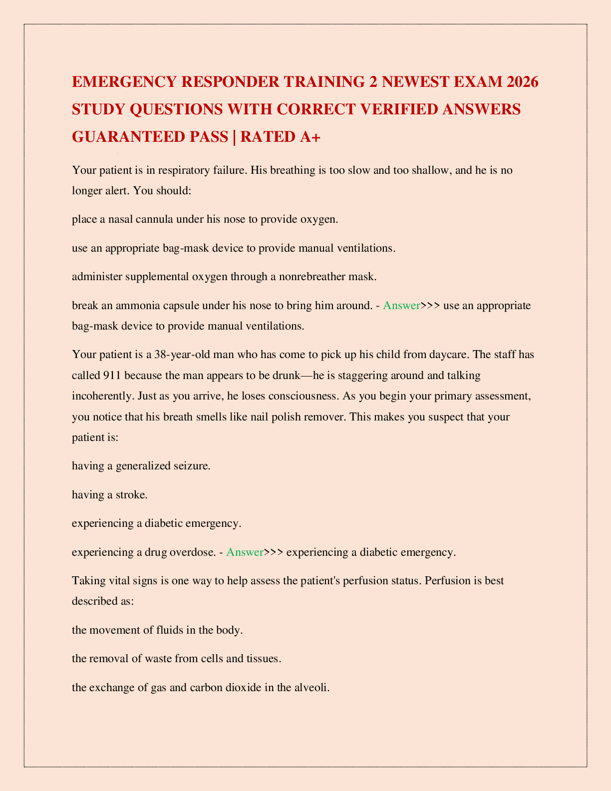 Preview image for EMERGENCY RESPONDER TRAINING 2 NEWEST EXAM 2026 STUDY QUESTIONS WITH CORRECT VERIFIED ANSWERS GUARANTEED PASS | RATED A+