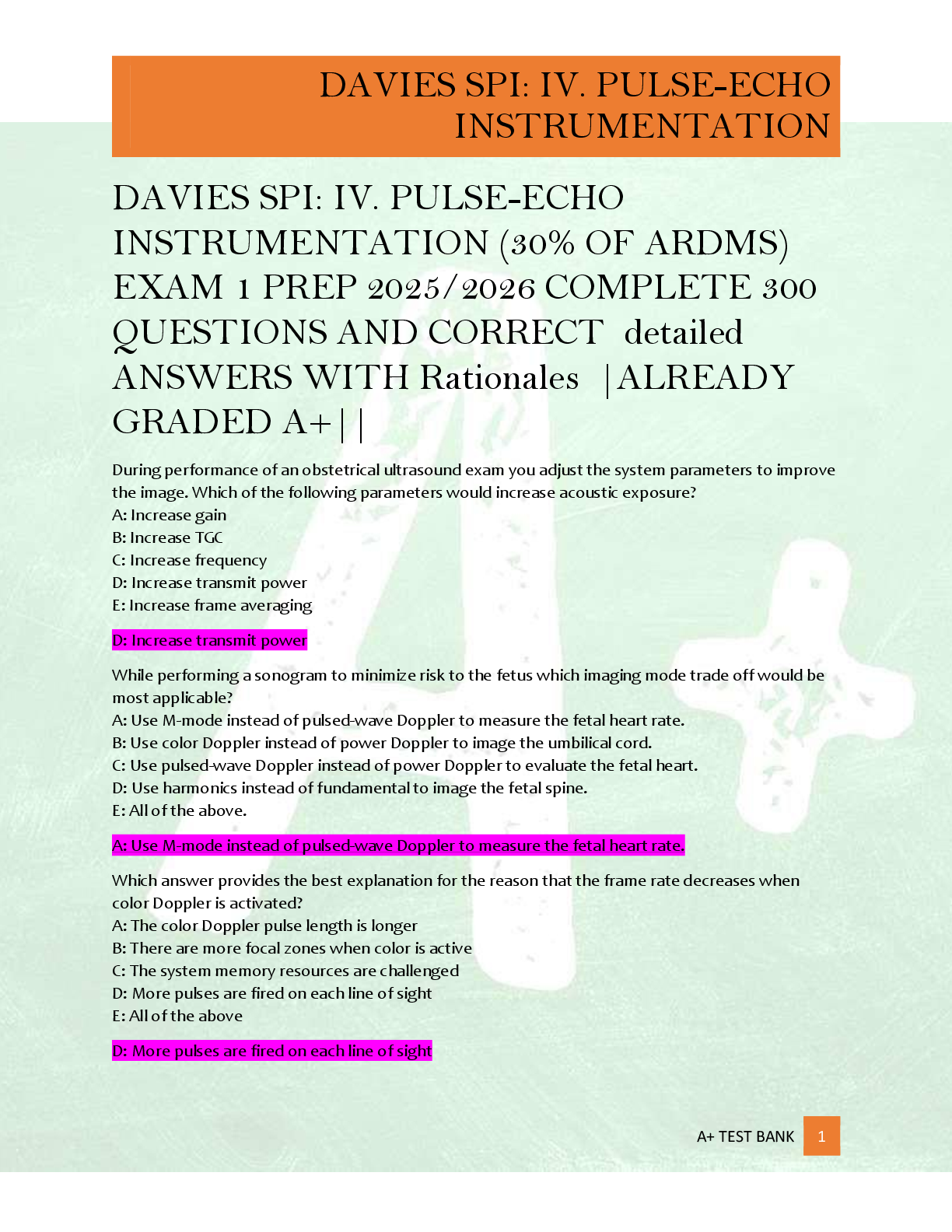 Preview of DAVIES SPI: IV. PULSE-ECHO  INSTRUMENTATION (30% OF ARDMS)  EXAM PREP 2025/2026 COMPLETE 3