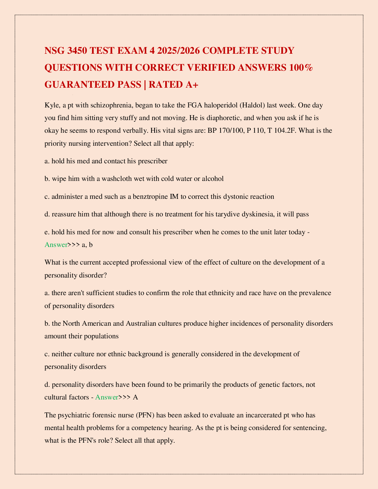 Preview image for NSG 3450 TEST EXAM 4 2025/2026 COMPLETE STUDY QUESTIONS WITH CORRECT VERIFIED ANSWERS 100% GUARANTEED PASS | RATED A+