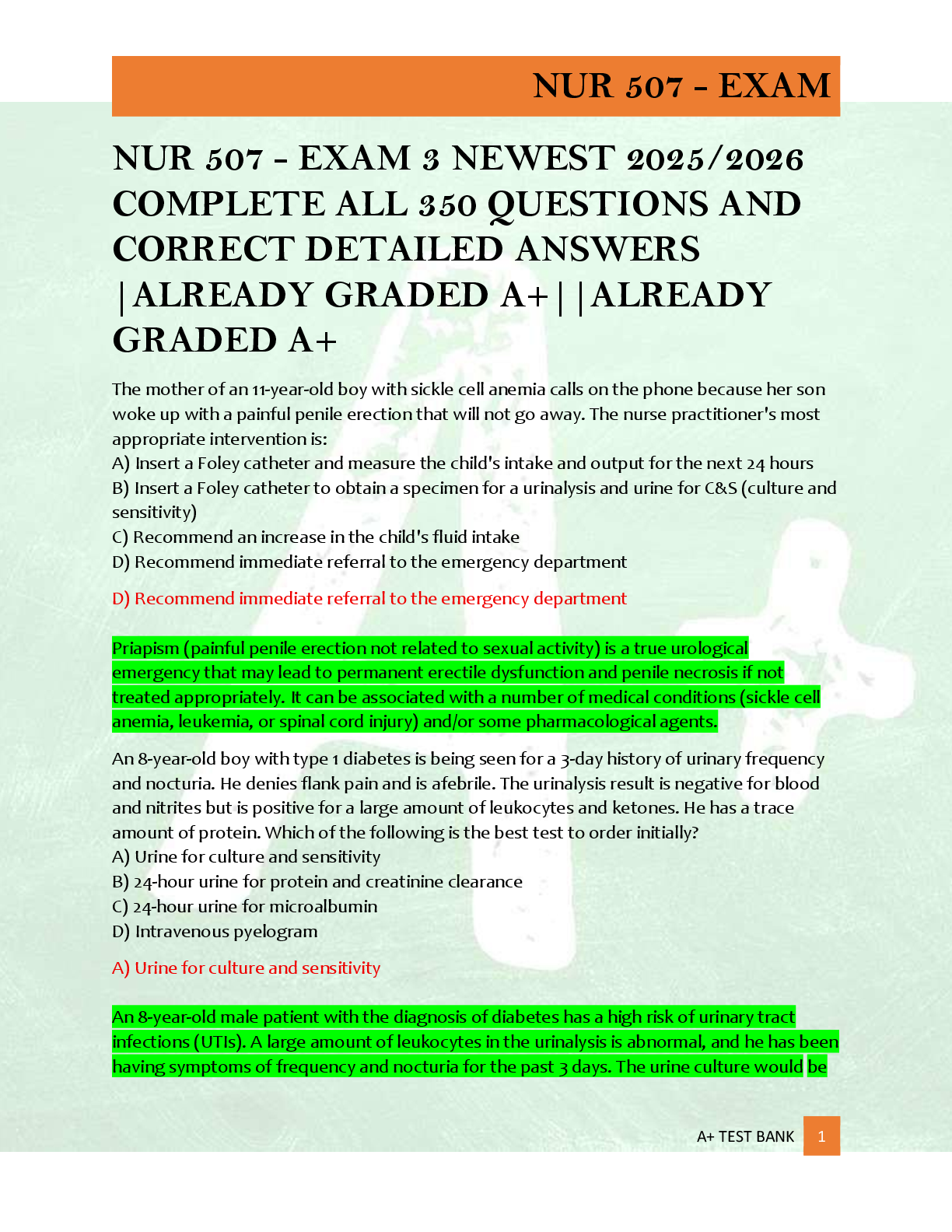 Preview of NUR 507 - EXAM 3 NEWEST 2025/2026  COMPLETE ALL 350 QUESTIONS AND  CORRECT DETAILED ANSWER