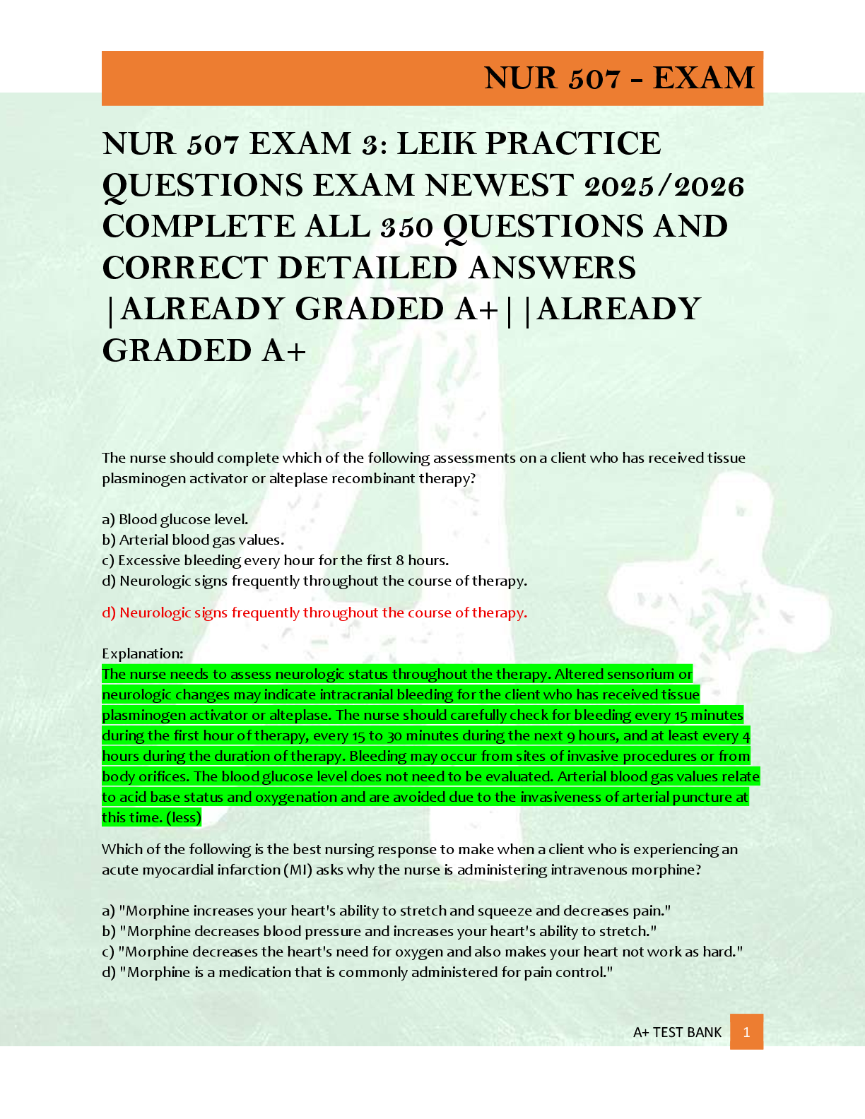 Preview of NUR 507 EXAM 3: LEIK PRACTICE  QUESTIONS EXAM NEWEST 2025/2026  COMPLETE ALL 350 QUESTIONS