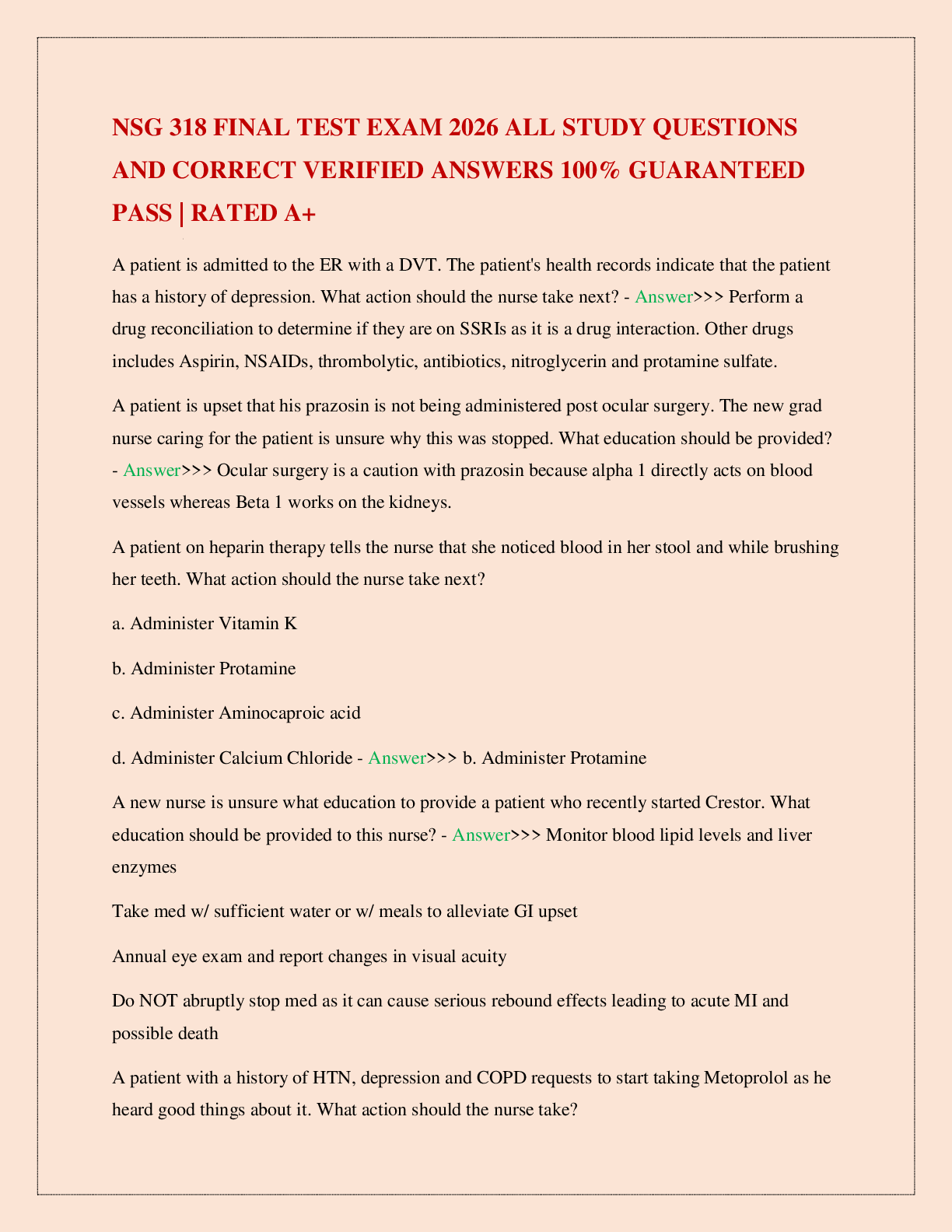 Preview image for NSG 318 FINAL TEST EXAM 2026 ALL STUDY QUESTIONS AND CORRECT VERIFIED ANSWERS 100% GUARANTEED PASS | RATED A+