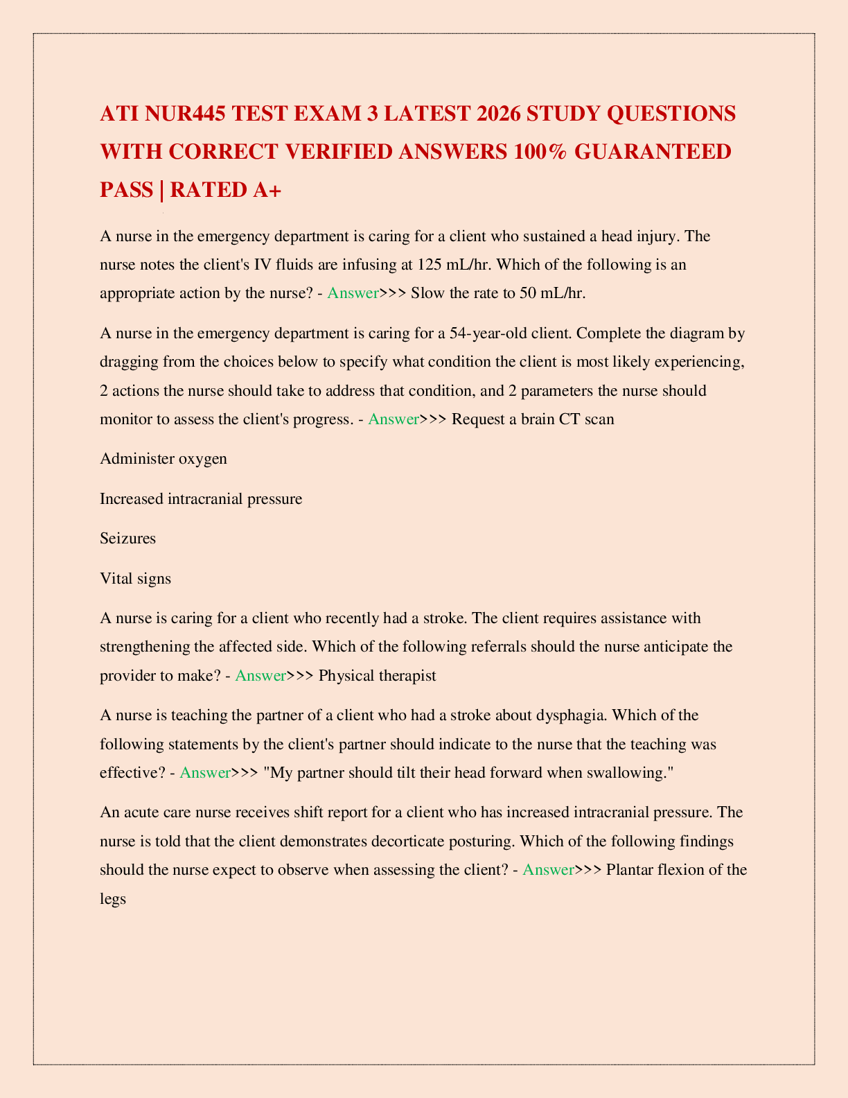 Preview image for ATI NUR445 TEST EXAM 3 LATEST 2026 STUDY QUESTIONS WITH CORRECT VERIFIED ANSWERS 100% GUARANTEED PASS | RATED A+