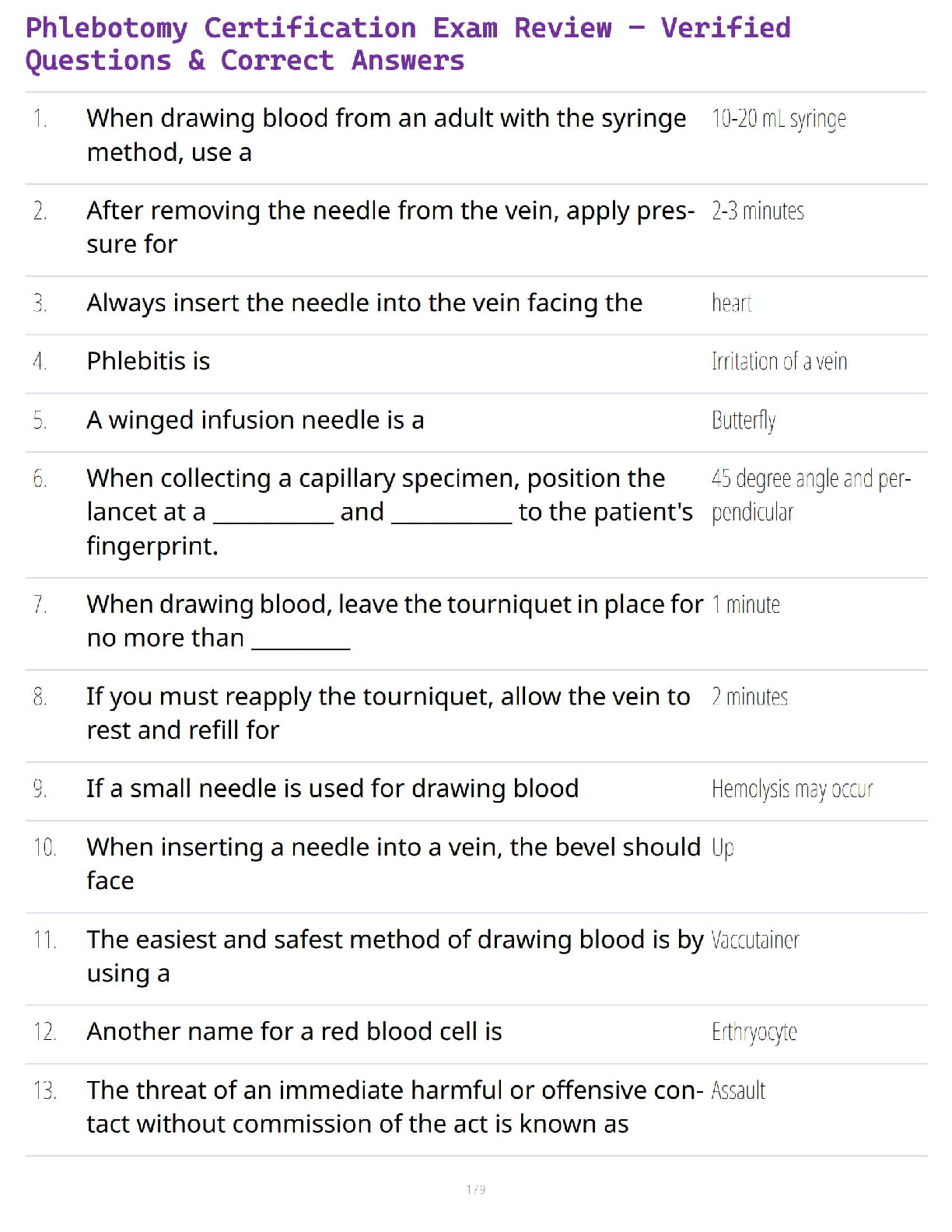 Preview image for Phlebotomy Certification Exam Review – Verified Questions & Correct Answers