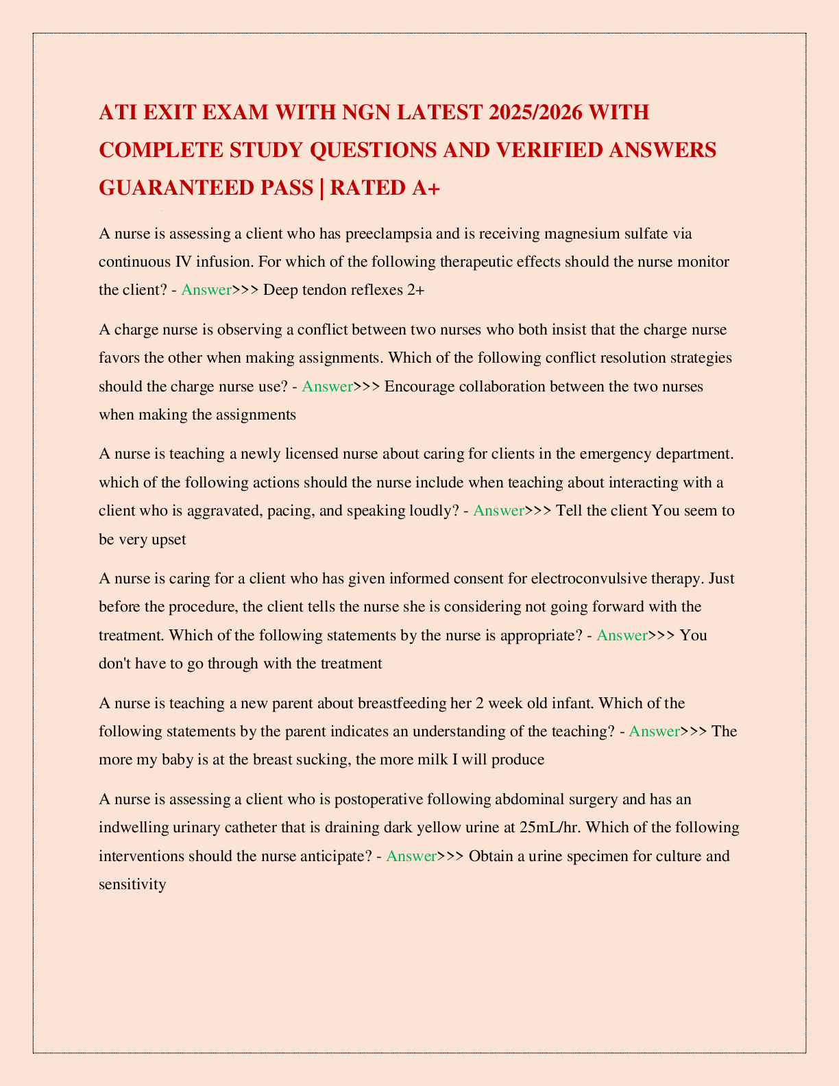 Preview image for ATI EXIT EXAM WITH NGN LATEST 2025/2026 WITH COMPLETE STUDY QUESTIONS AND VERIFIED ANSWERS GUARANTEED PASS | RATED A+