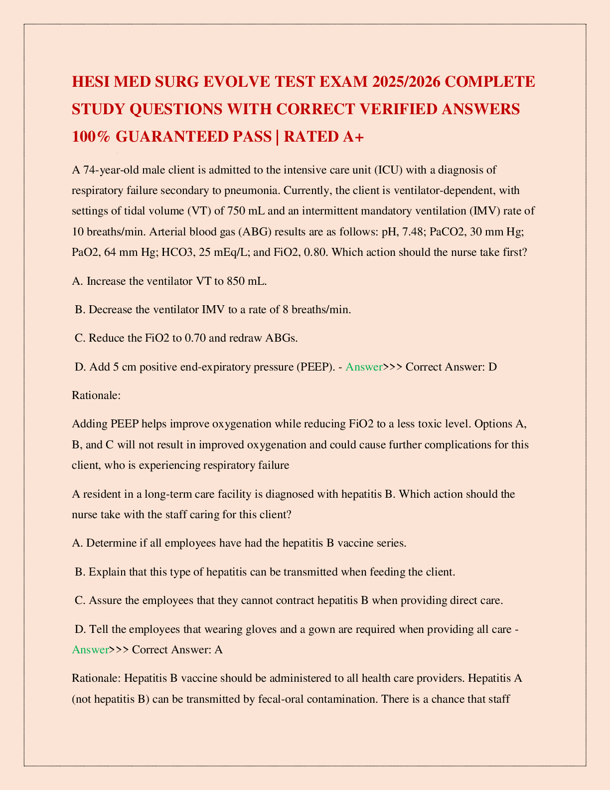 Preview image for HESI MED SURG EVOLVE TEST EXAM 2025/2026 COMPLETE STUDY QUESTIONS WITH CORRECT VERIFIED ANSWERS 100% GUARANTEED PASS | RATED A+