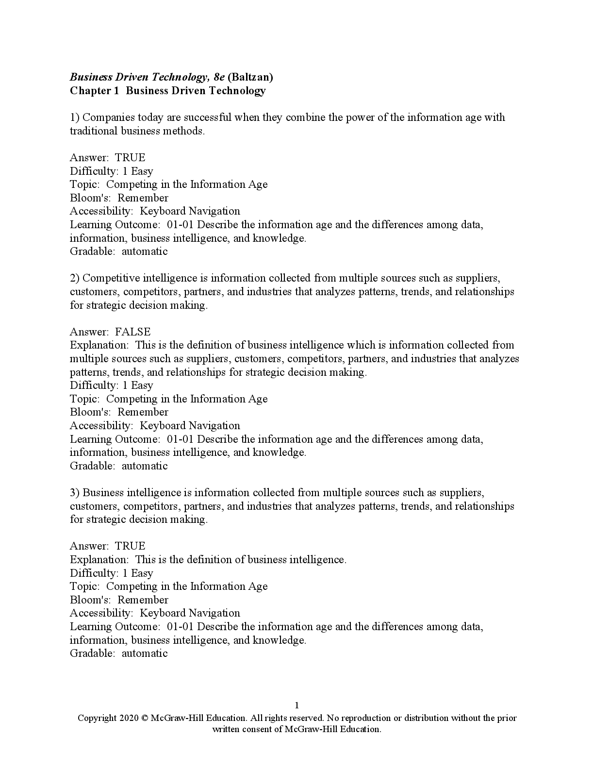 Preview image for Test Bank For Business Driven Technology 8th Edition by Paige Baltzan A+