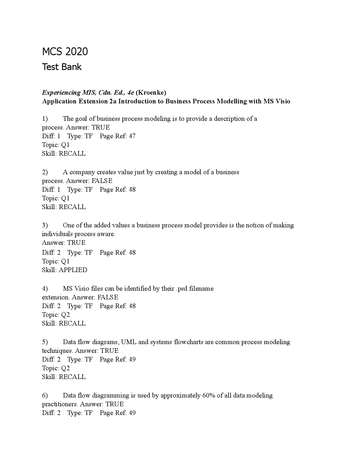 Preview image for Test Bank for Experiencing MIS, Canadian 4th Edition by Kroenke A+ Latest