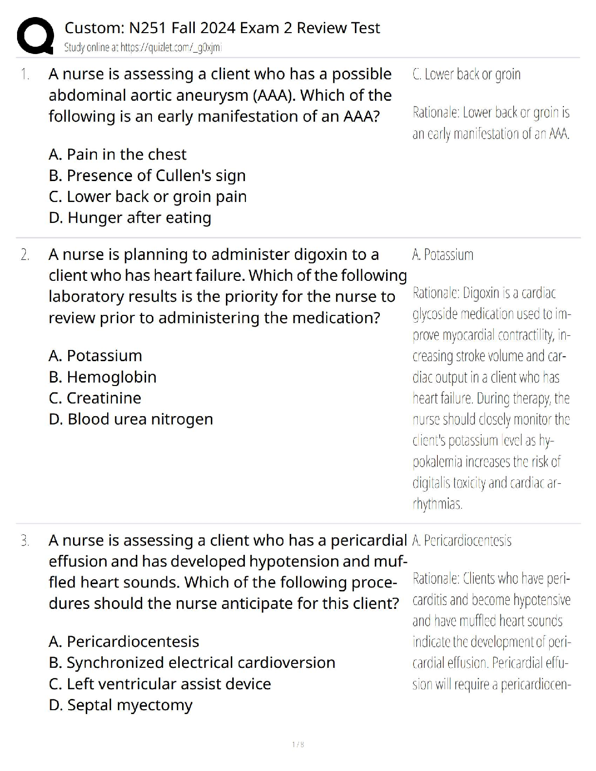 Preview of Custom N251 Fall 2024 Exam 2 Review Test / 2025 Update / NCLEX HESI Nursing Study Guide &amp; Practice Questions  