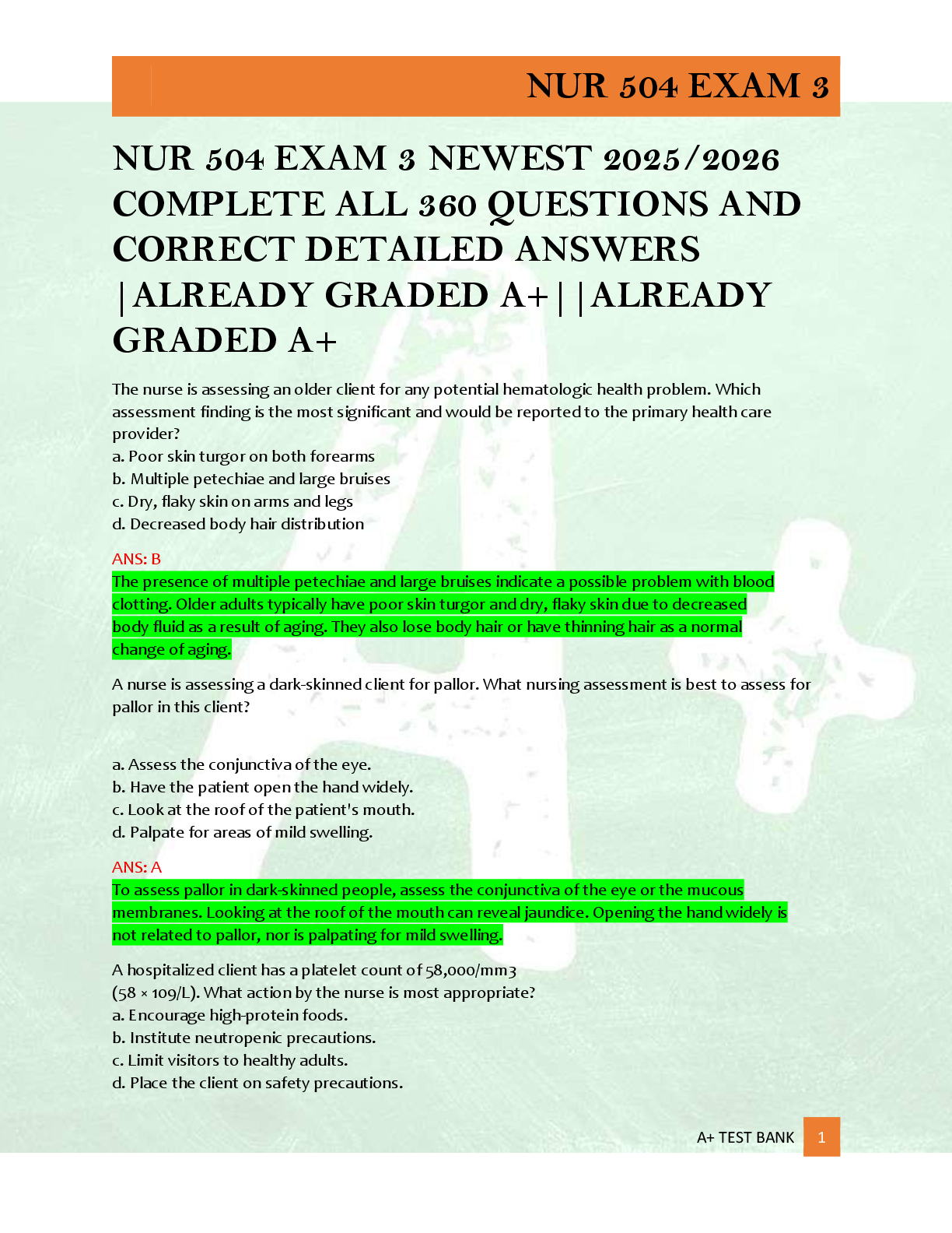 Preview of NUR 504 EXAM 3 NEWEST 2025/2026  COMPLETE ALL 360 QUESTIONS AND  CORRECT DETAILED ANSWERS