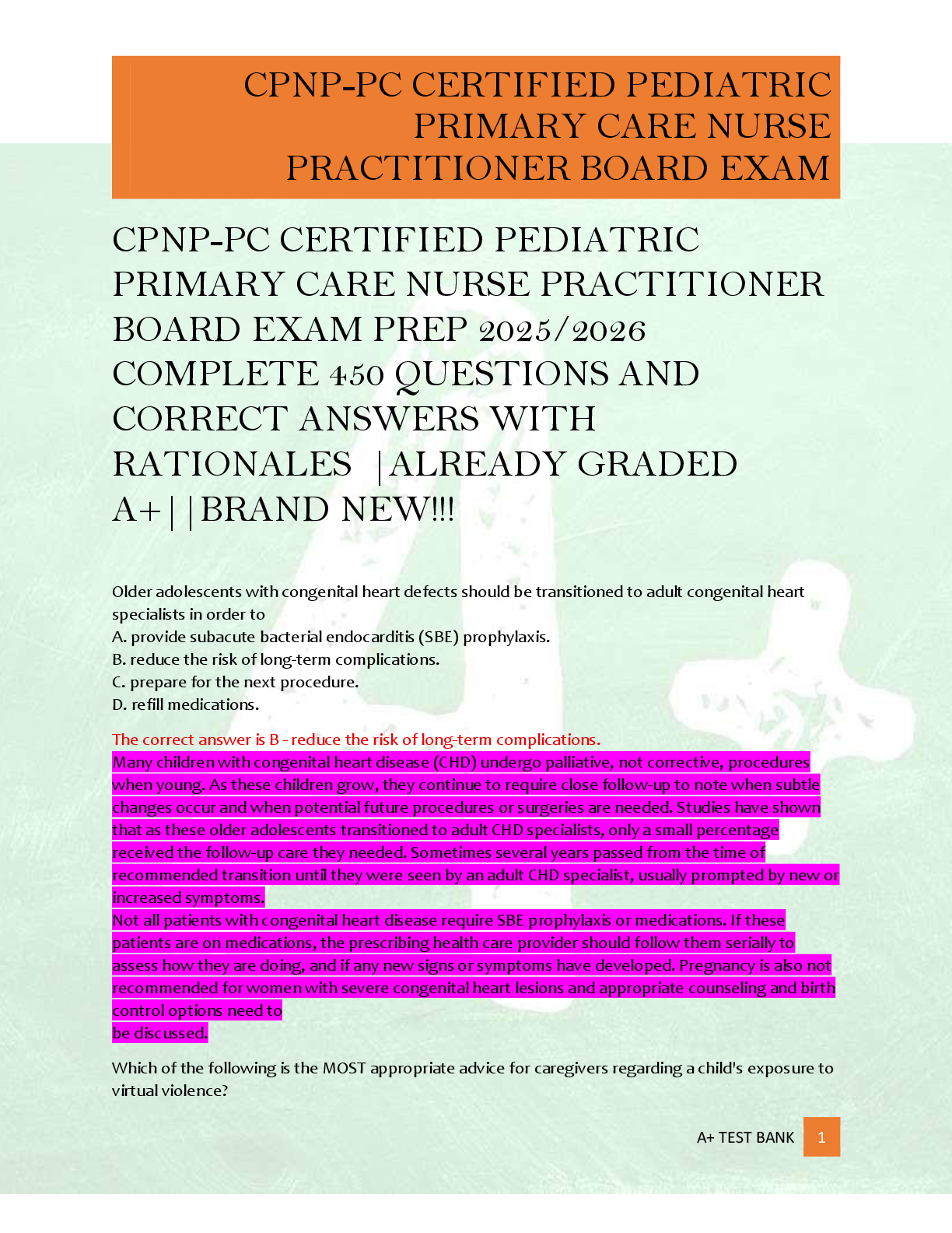 CPNP-PC CERTIFIED PEDIATRIC PRIMARY CARE NURSE PRACTITIONER BOARD EX ...