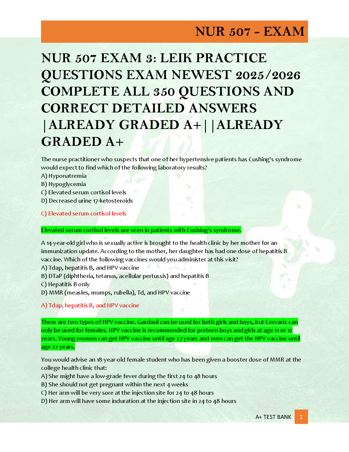 Preview of NUR 507 EXAM 3: LEIK PRACTICE  QUESTIONS EXAM NEWEST 2025/2026  COMPLETE ALL 350 QUESTIONS