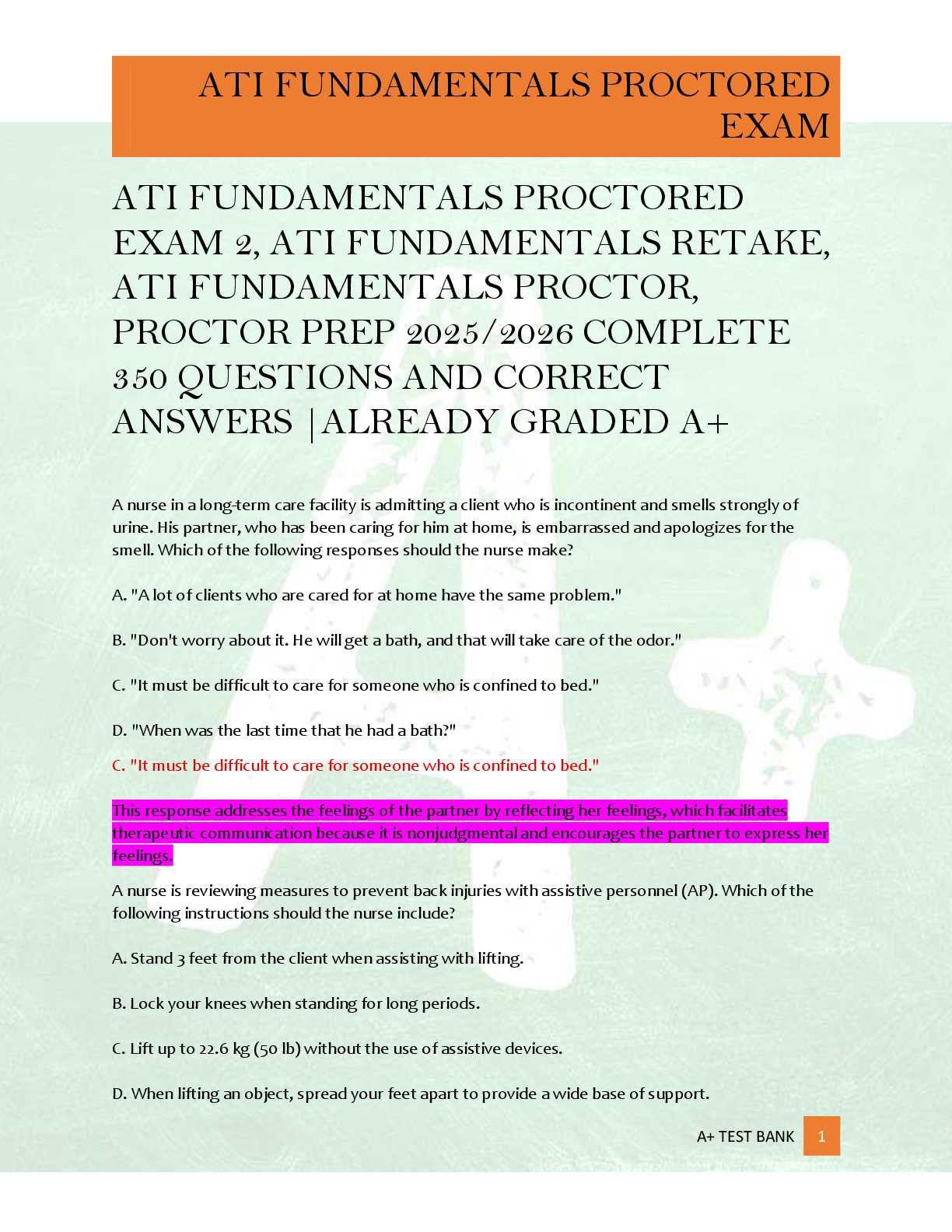 Preview image for ATI FUNDAMENTALS PROCTORED  EXAM 2, ATI FUNDAMENTALS RETAKE,  ATI FUNDAMENTALS PROCTOR,  PROCTOR PREP 2025/2026 COMPLETE  350 QUESTIONS AND CORRECT  ANSWERS |ALREADY GRADED A+