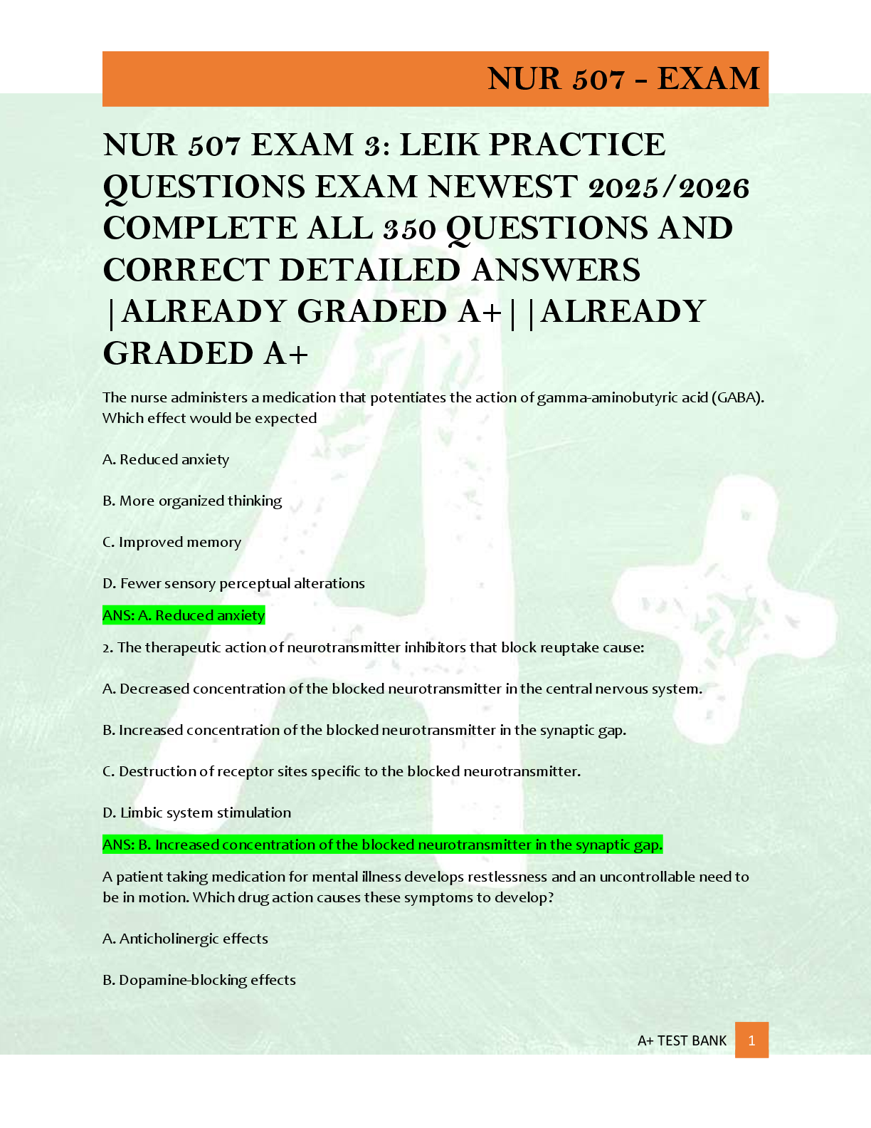 Preview of NUR 507 EXAM 3: LEIK PRACTICE  QUESTIONS EXAM NEWEST 2025/2026  COMPLETE ALL 350 QUESTIONS